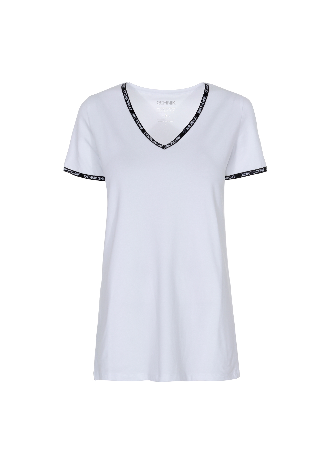 Biały T-shirt z dekoltem V damski TSHDT-0061-11(W21)-02