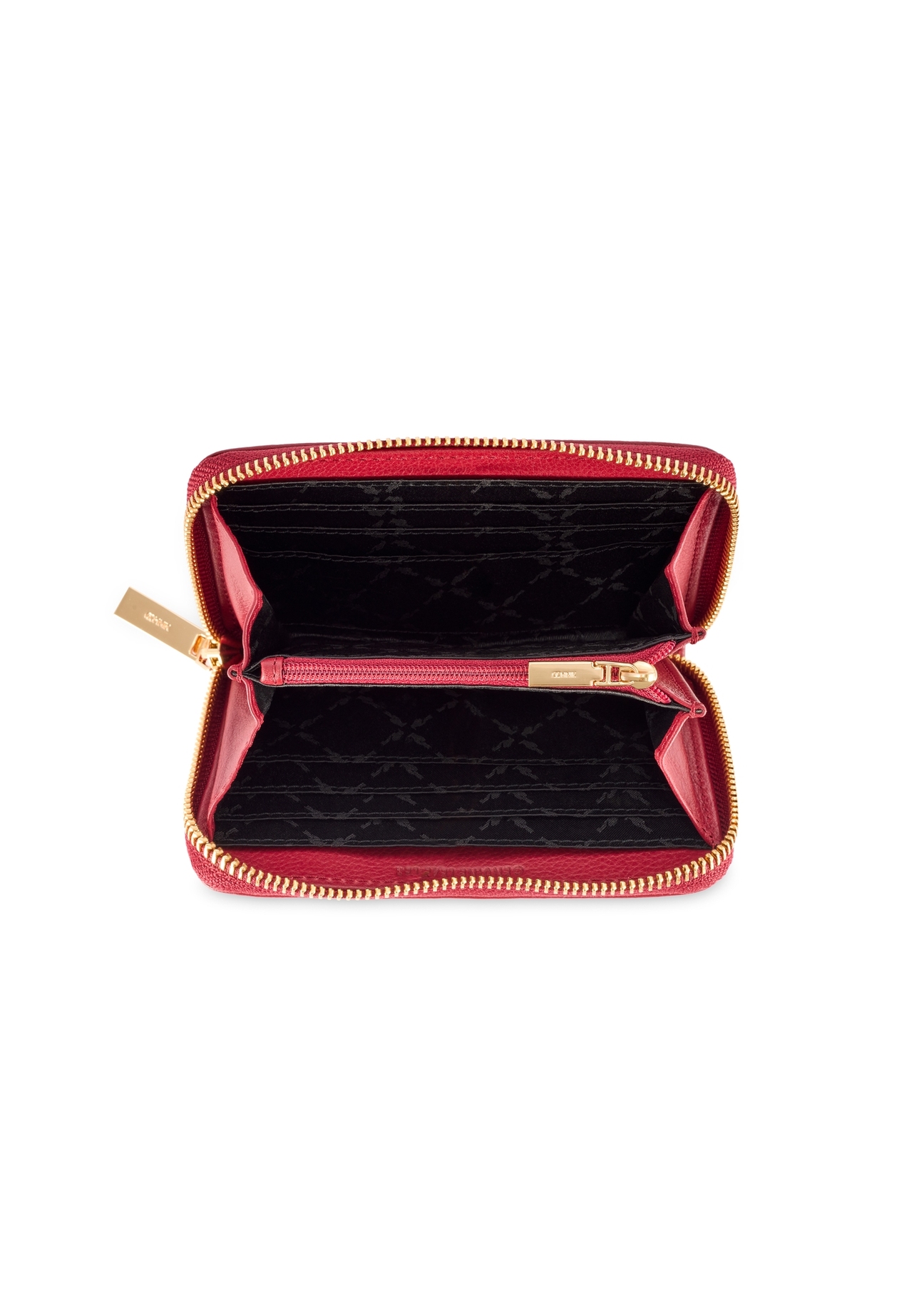 Czerwony średni skórzany portfel damski PORES-0992-4C(W26), widok produktu od środka na białym tle.