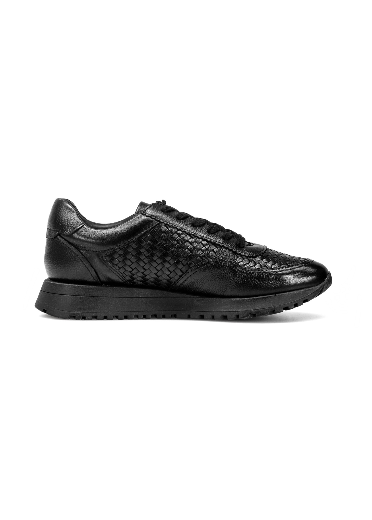 Czarne skórzane buty sportowe z plecionką BUTYD-1156-98(W25)-03