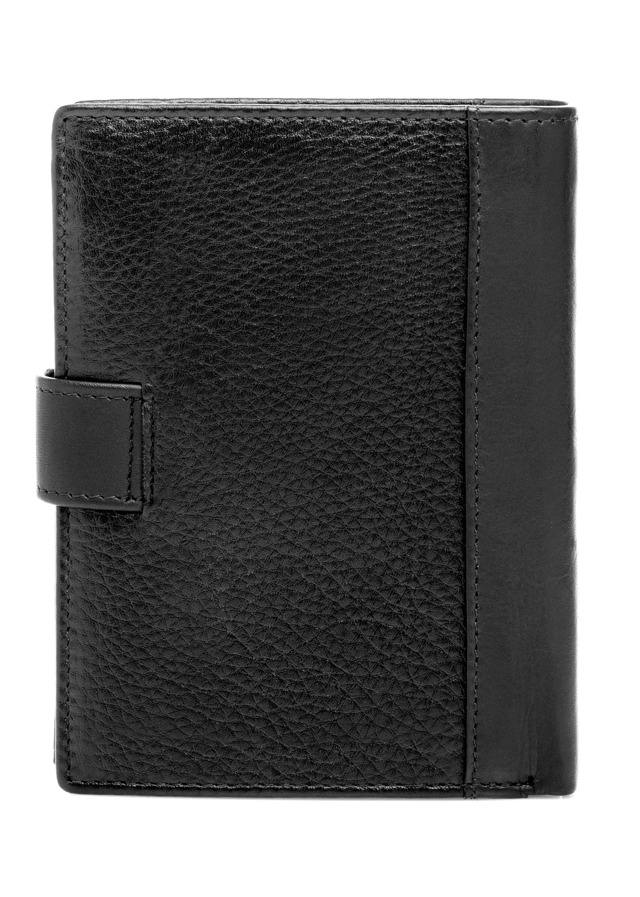 Czarny skórzany portfel męski PORMS-0682-99(W26), widok produktu z tyłu na białym tle.