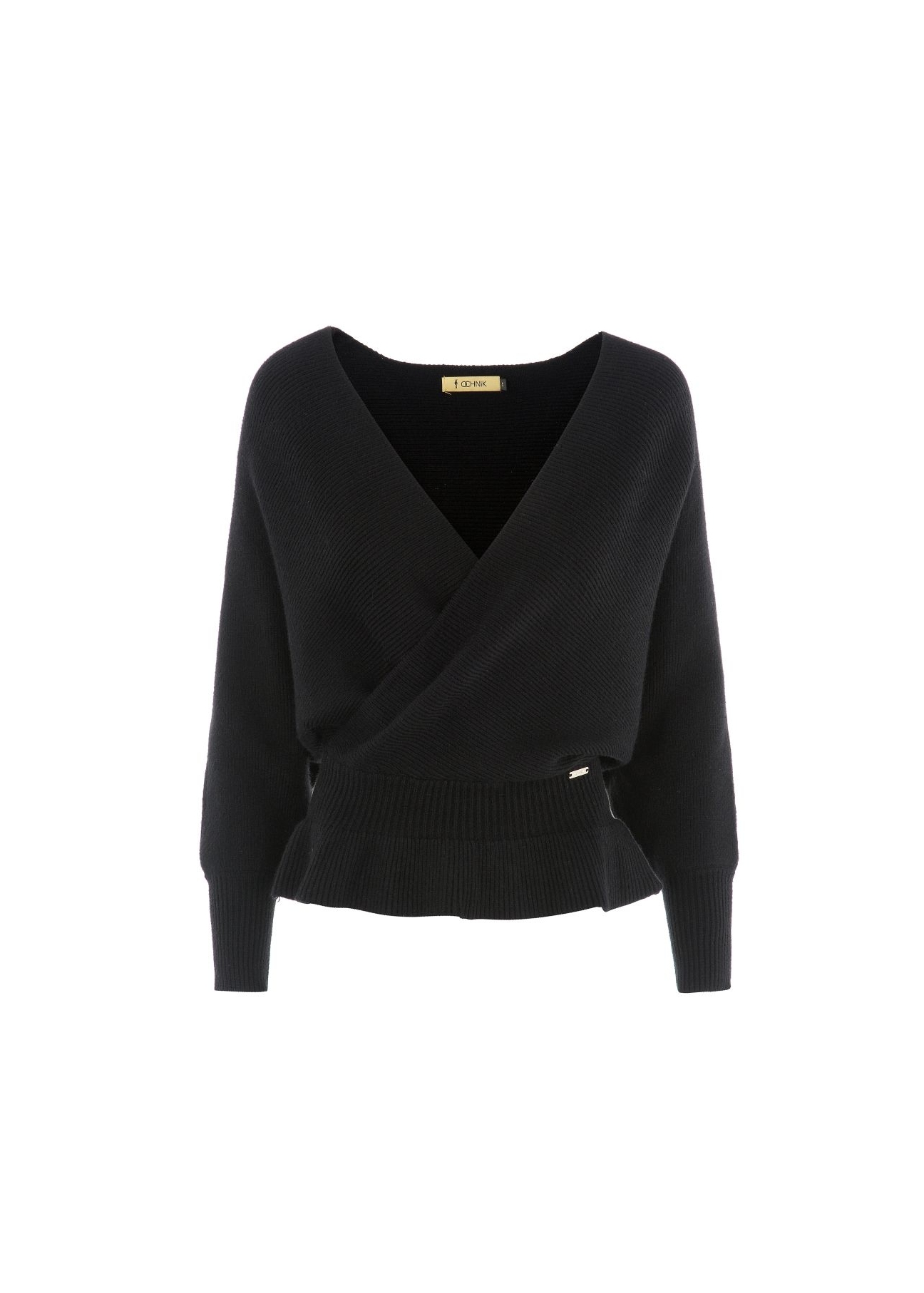 Czarny sweter damski z taliowaniem SWEDT-0126-99(Z22)-04