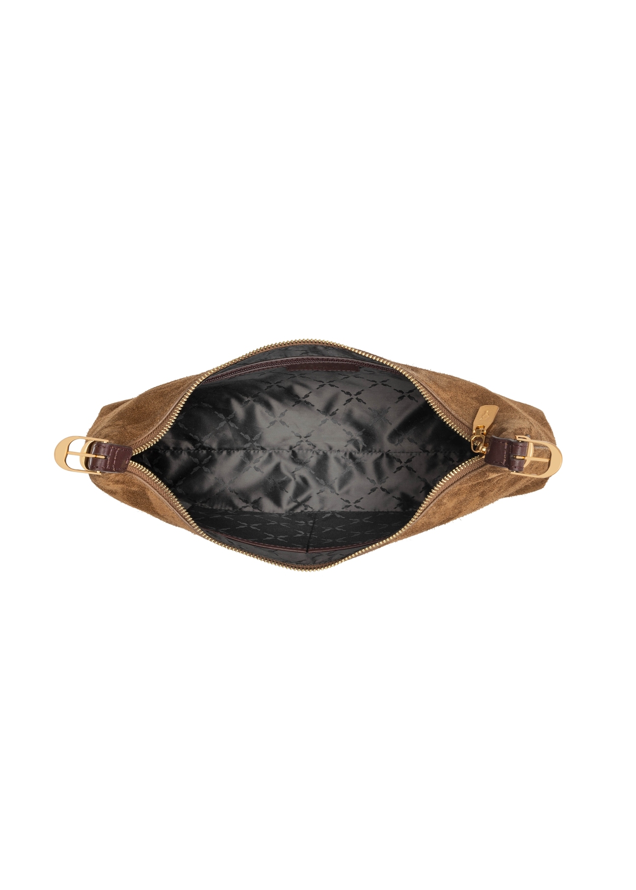 Zamszowa torebka damska w kolorze camelowym TORES-1303-1D(W26), widok produktu w środku na białym tle.