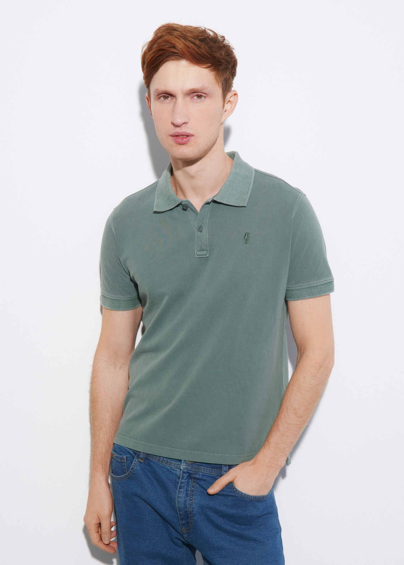 Koszulka polo w kolorze khaki POLMT-0055-51(W23)-01
