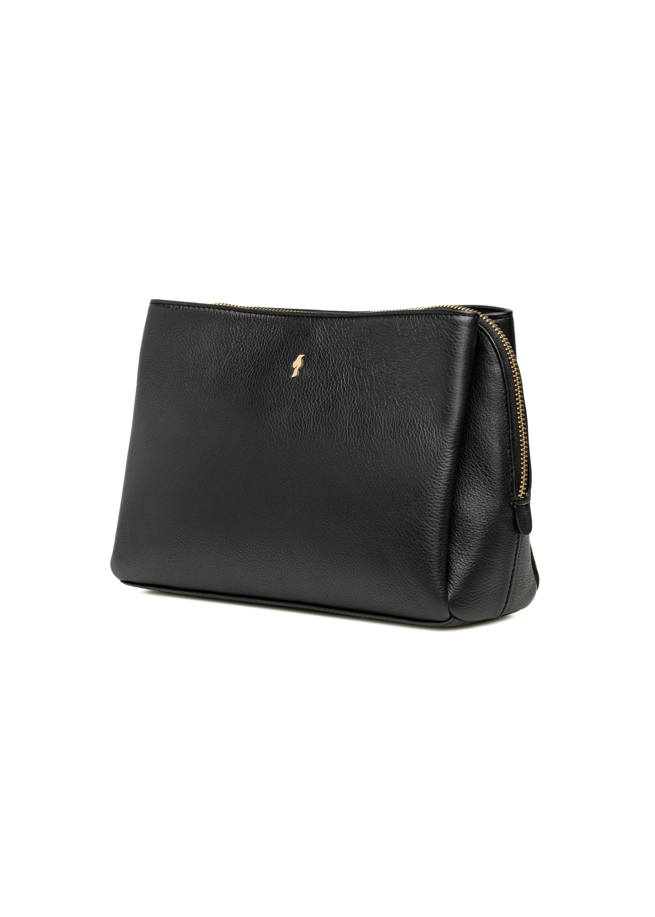 Czarna skórzana torebka damska na ramię TORES-1244-99(W26), widok produktu skosem na białym tle.