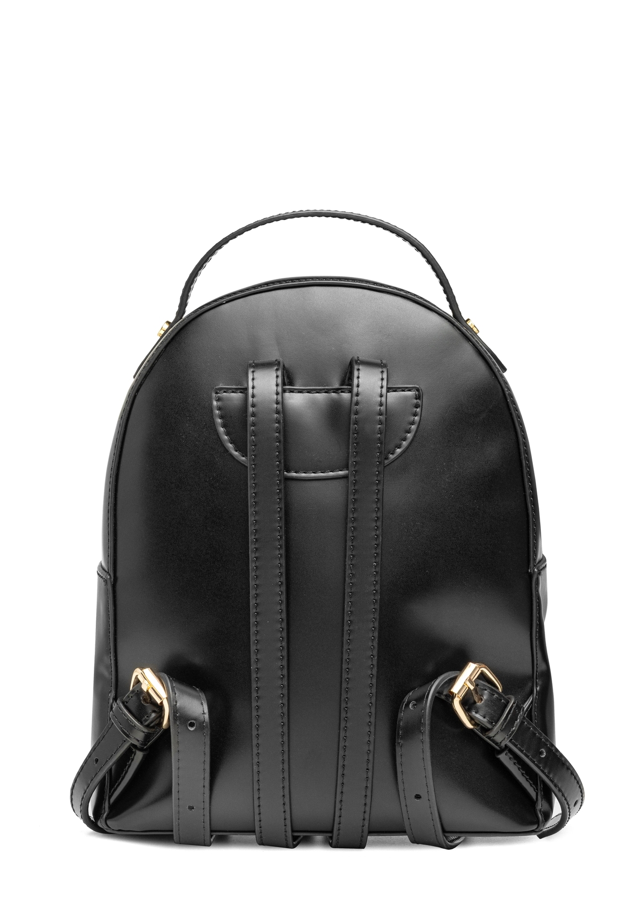 Mały czarny plecak damski TOREC-1128-99(W26), widok produktu od tyłu na białym tle.