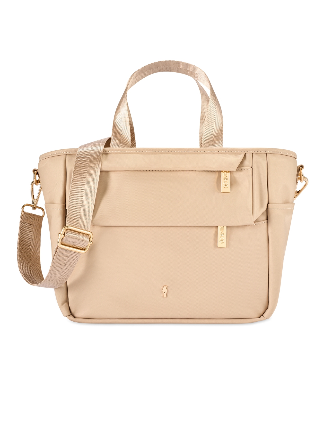 Beżowa torebka typu lunchbox TOREN-0346-1A(W26) - widok produktu z przodu, na białym tle. 