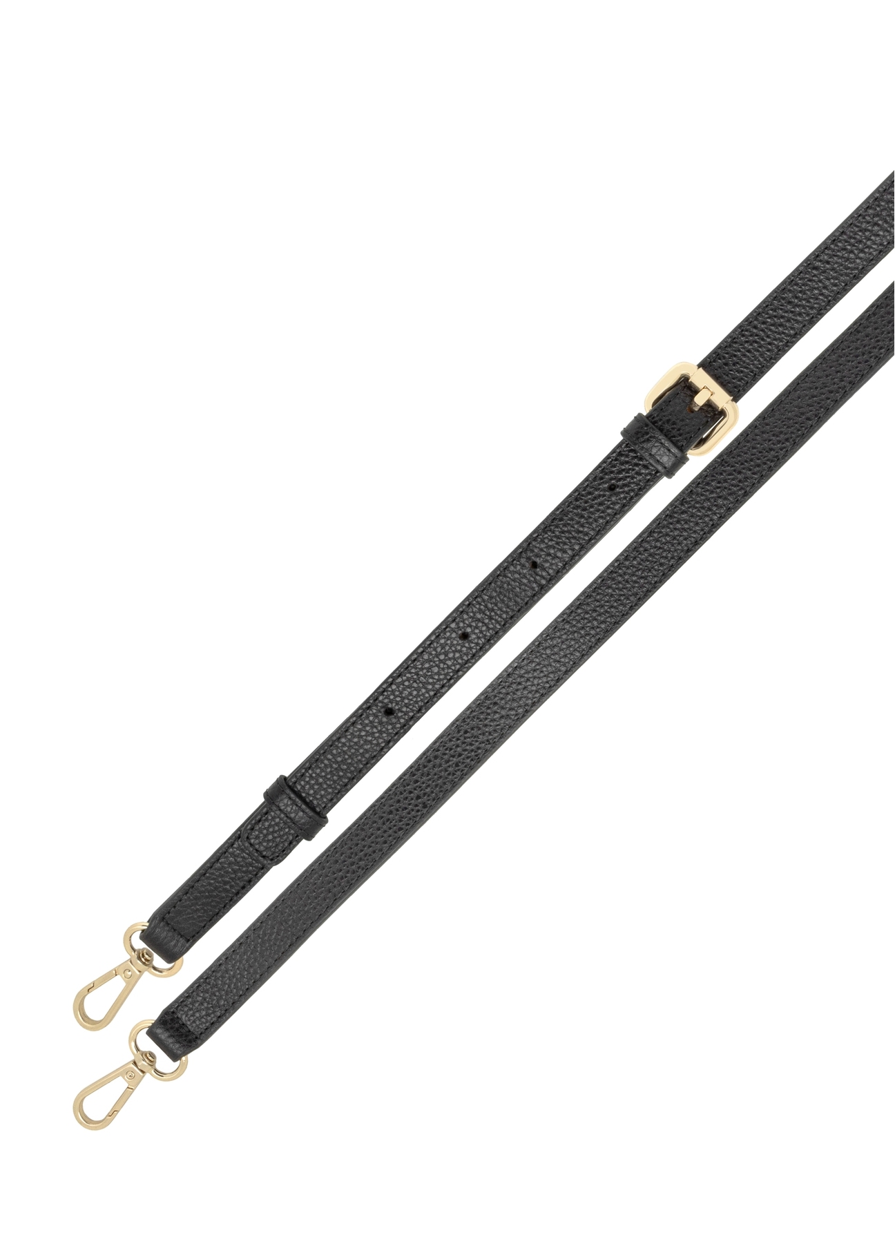 Czarna skórzana torebka listonoszka damska TORES-1274-9I(W26), widok paska produktu na białym tle.