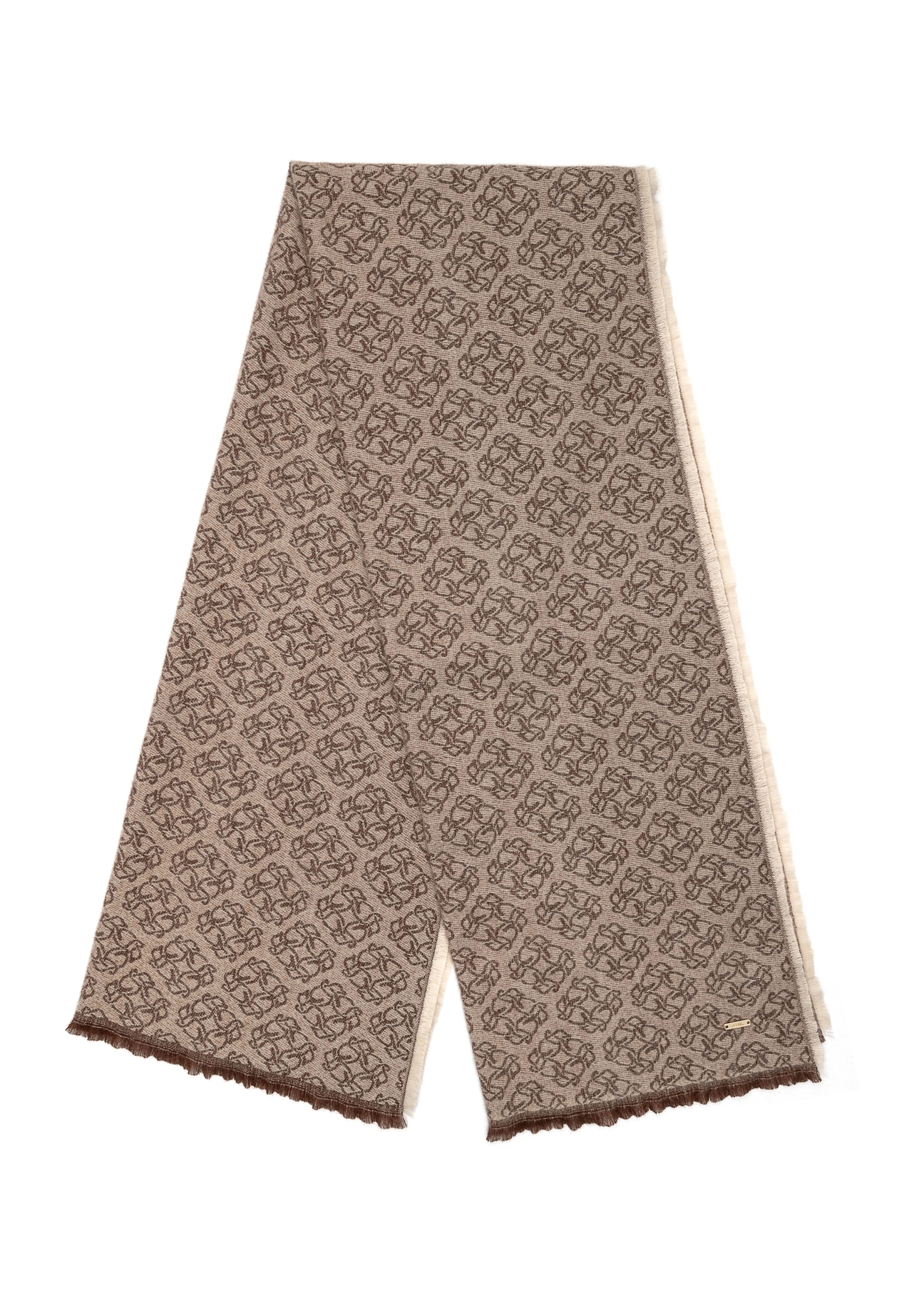 Duży brązowy szalik damski w monogram SZADT-0130A-82(Z25), widok produktu na białym tle.-02