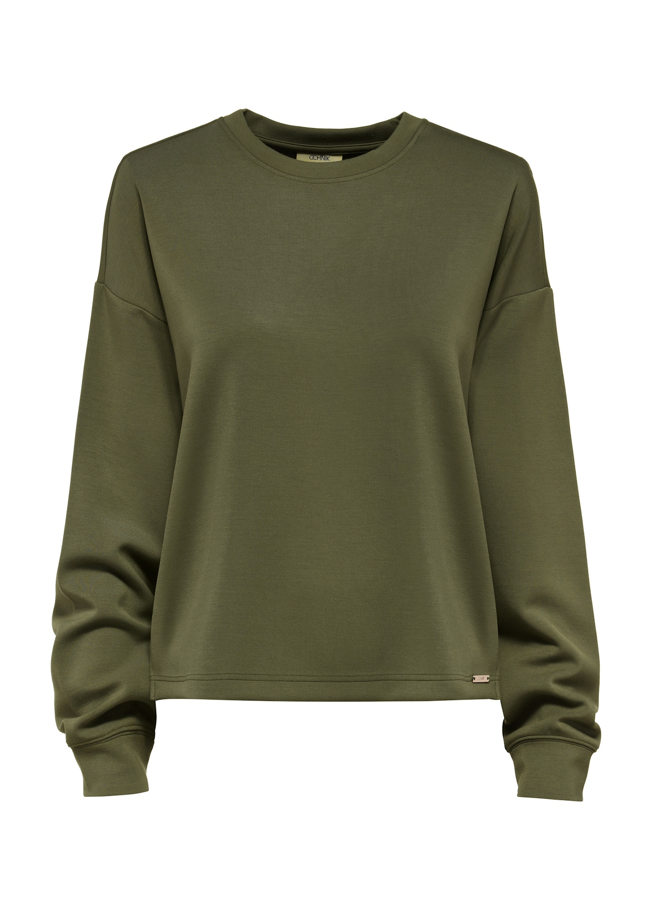 Bluza damska khaki BLZDT-0112-55(W25) - widok bluzy z przodu na białym tle. 