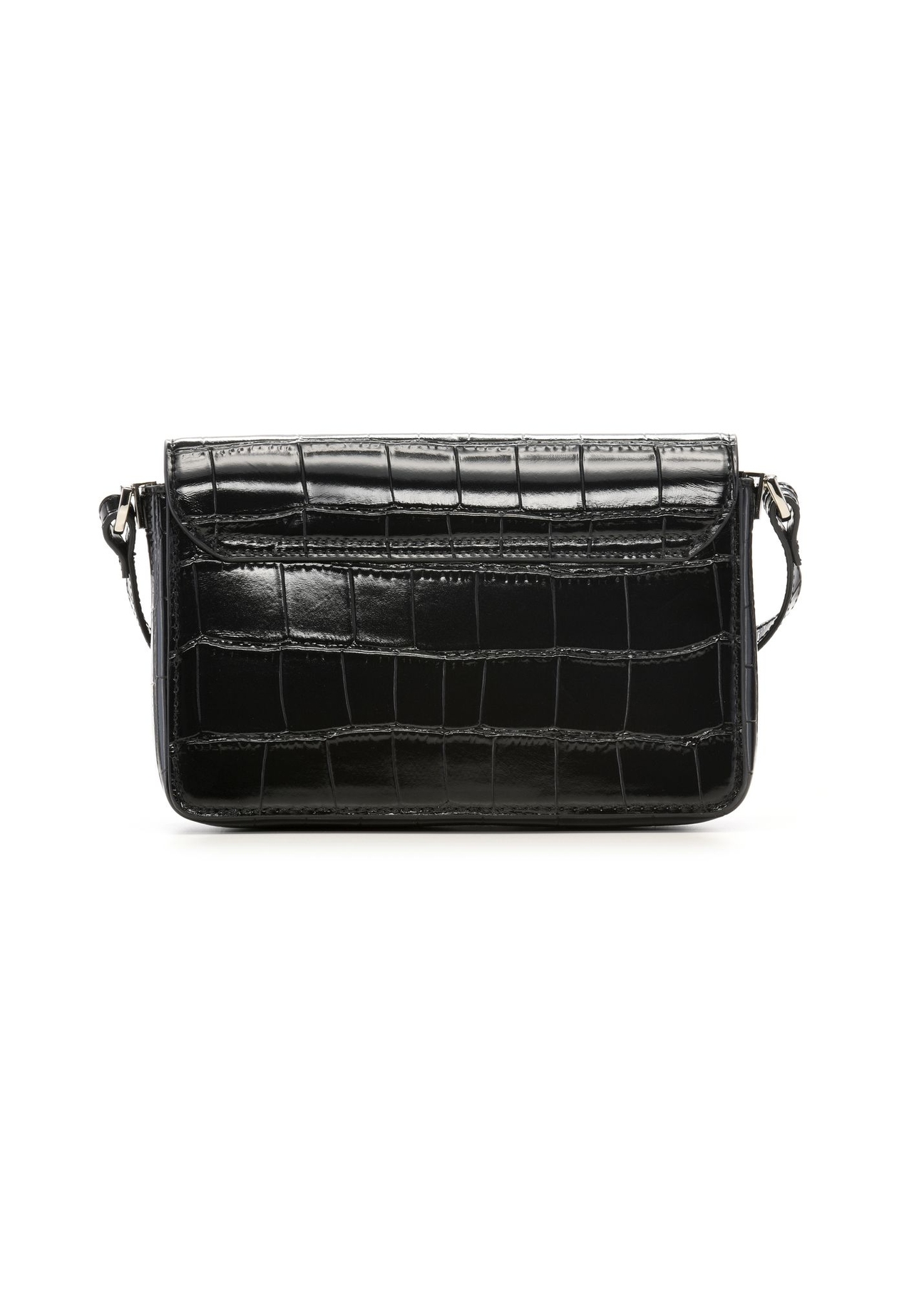 Elegancka czarna torebka damska croco TOREC-1251-9G(Z26) - widok produktu z tyłu, na białym tle.