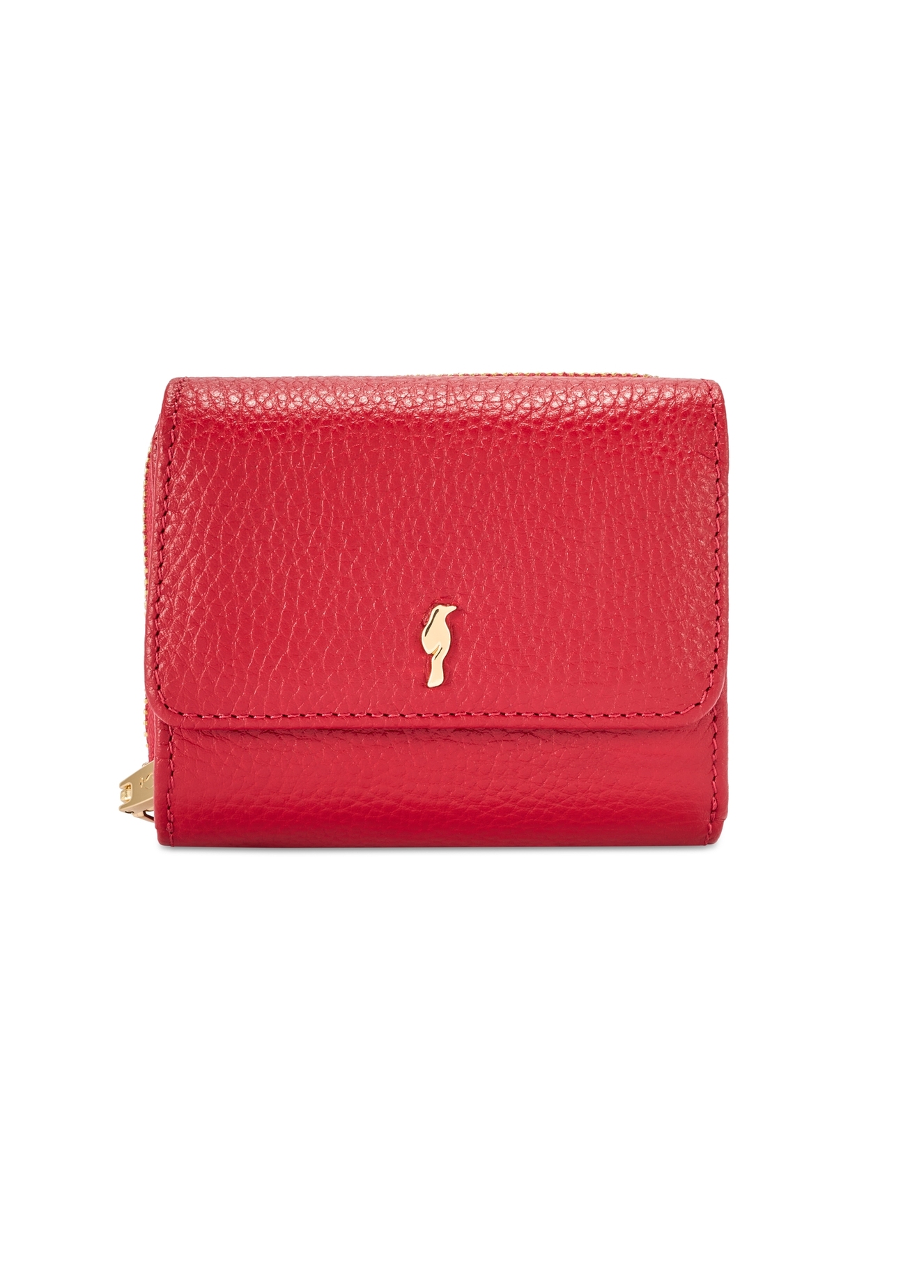 Mały czerwony skórzany portfel damski PORES-0802R-4B(W26), widok produktu z przodu na białym tle.