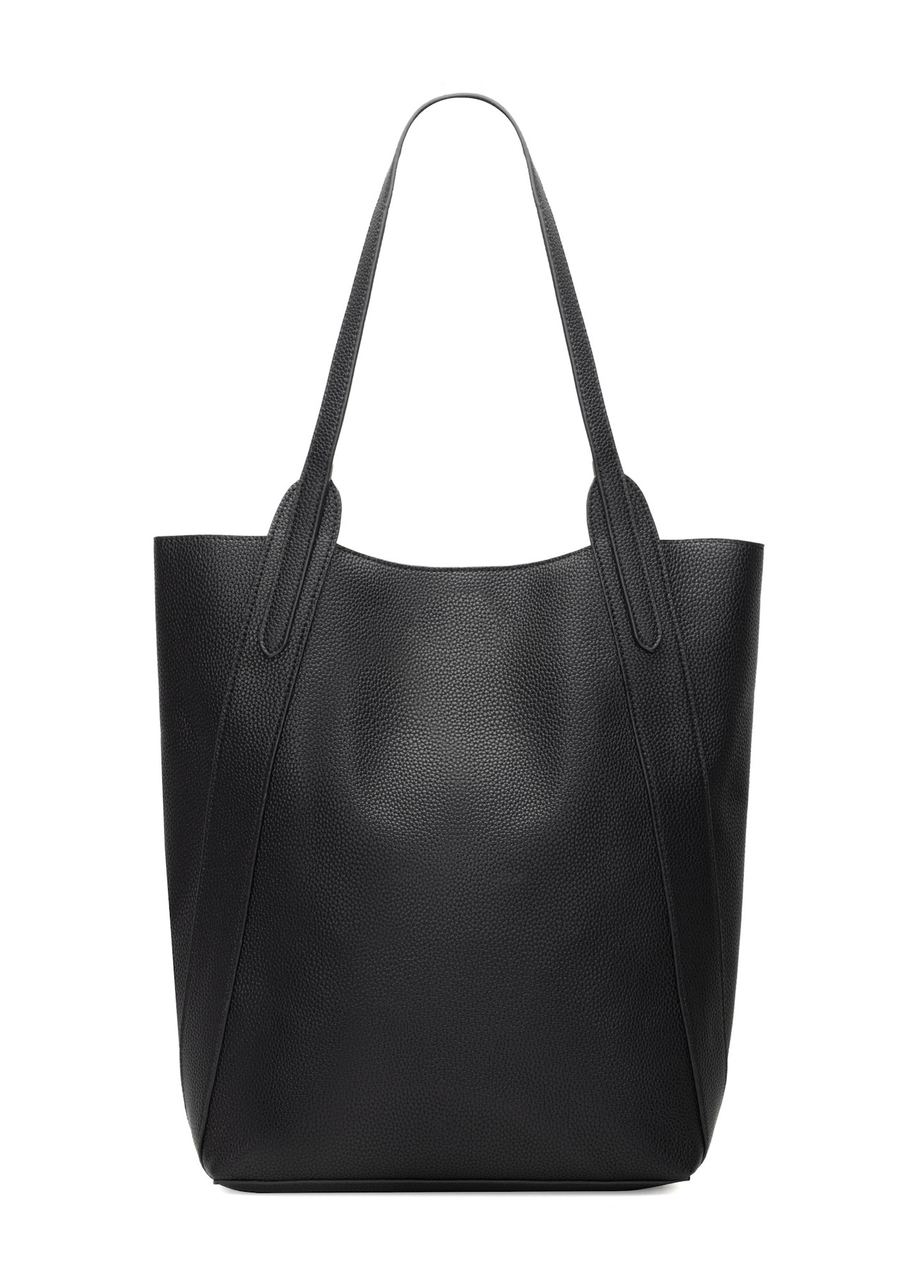 Czarna duża torebka damska shopper TOREC-1142-9I(W26), widok produktu z tyłu na białym tle.