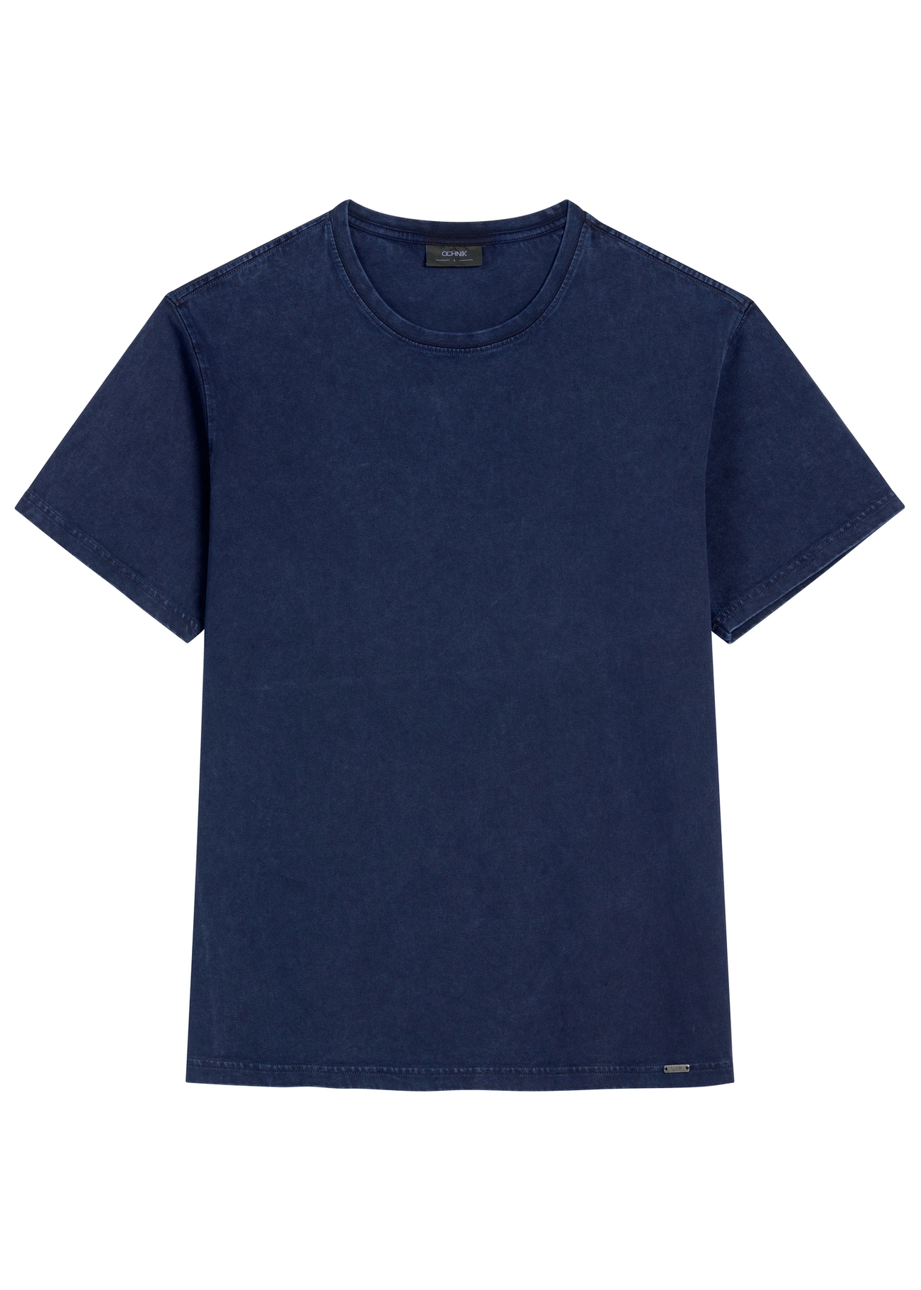 Granatowy bawełniany T-shirt męski TSHMT-0140-7E(W26), widok produktu z przodu na białym tle.