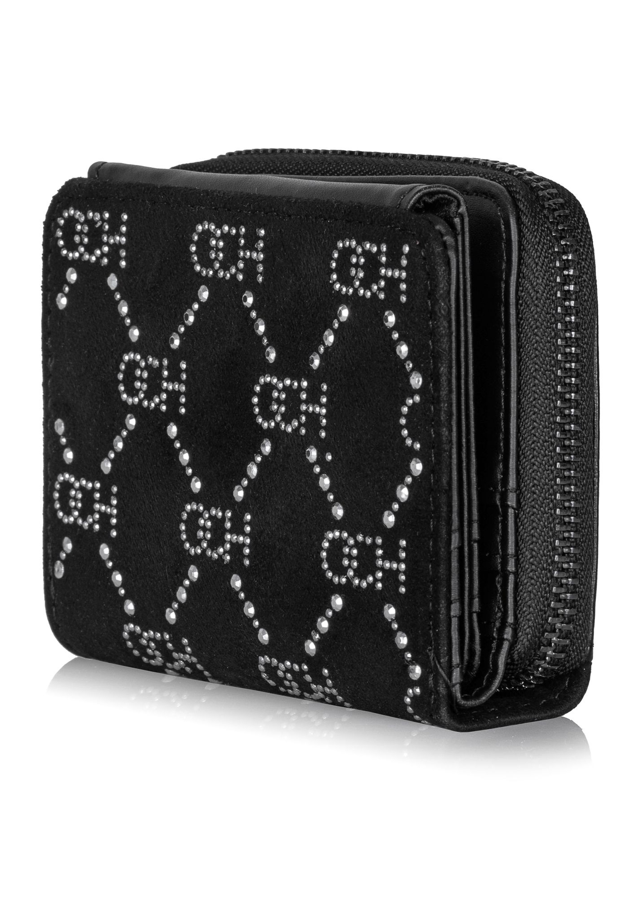 Czarny mały portfel z monogramem damski POREC-0341-99(Z23)-02
