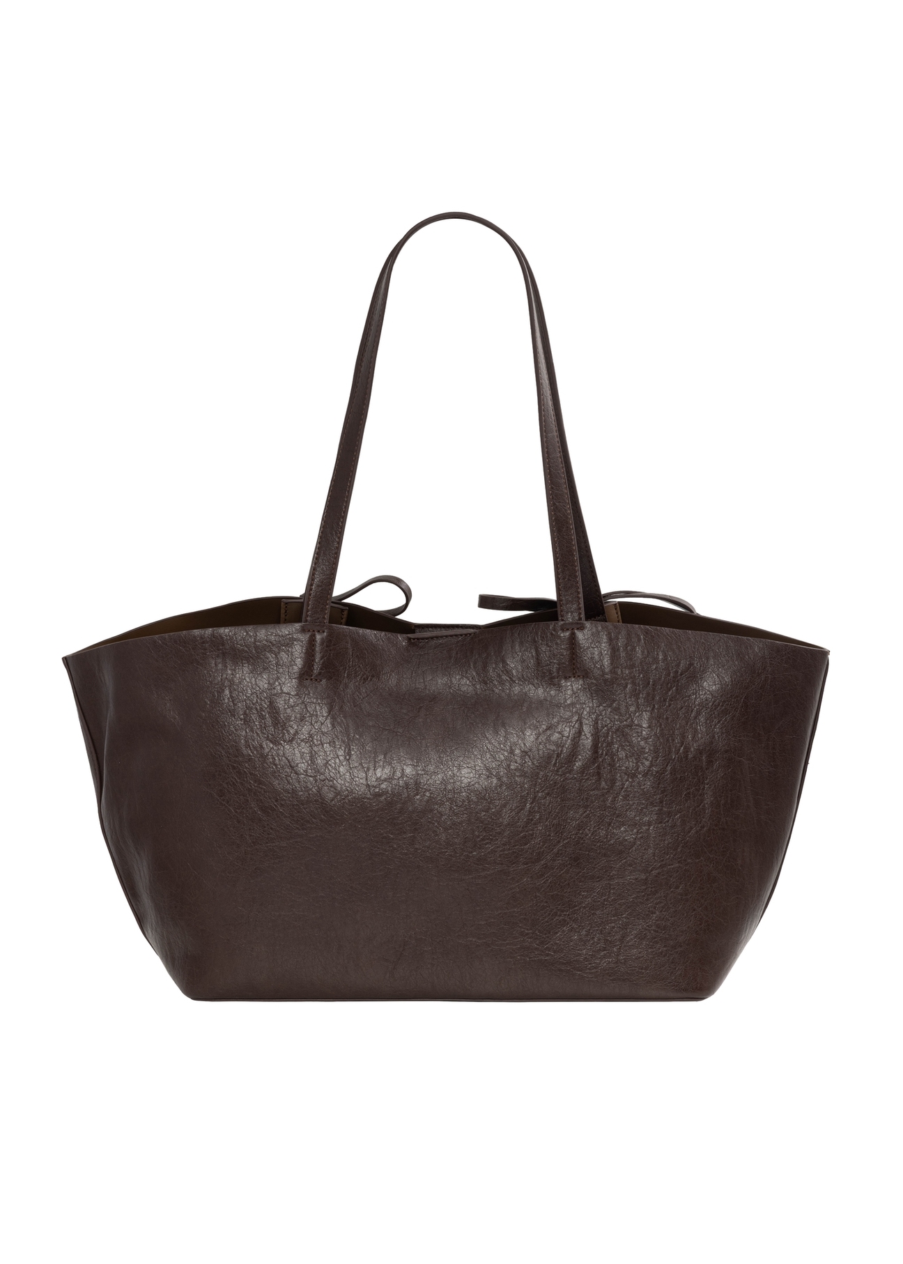 Brązowa torebka z kokardkami typu shopper TOREC-1378-1H(Z26), widok produktu z tyłu na białym tle.