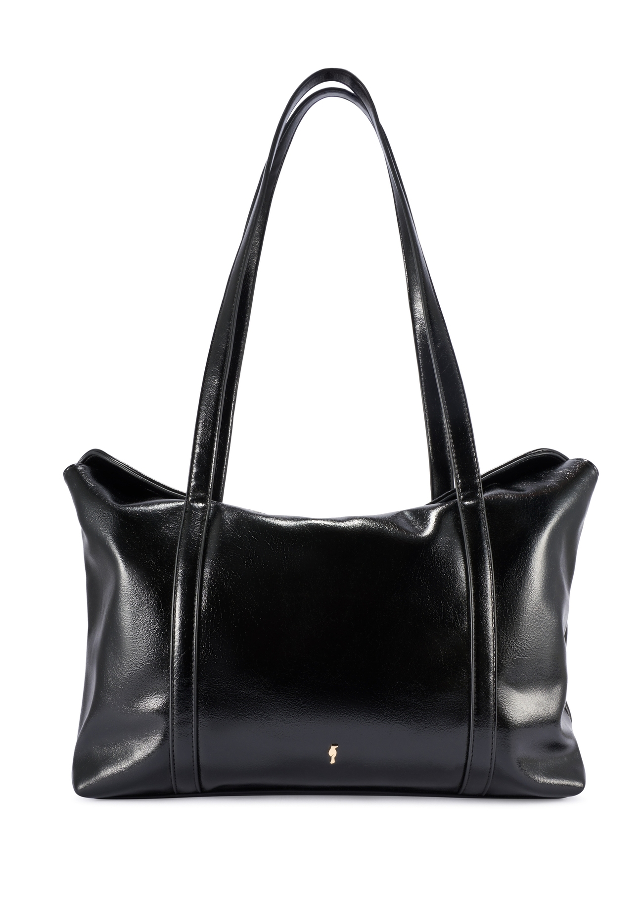 Czarna torebka shopper damska TOREC-1206-9F(W26) - widok produktu z przodu, na białym tle. 