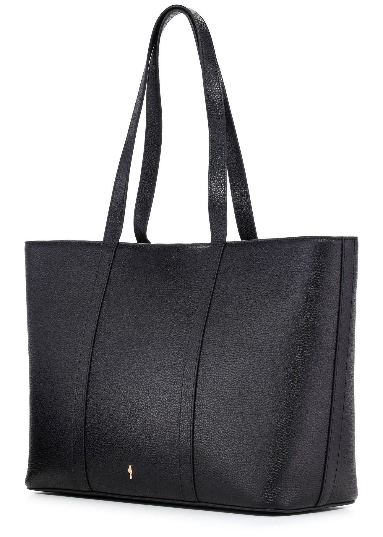 Czarna skórzana torebka shopper TORES-1273-9I(W26) - widok produktu po skosie na białym tle. 