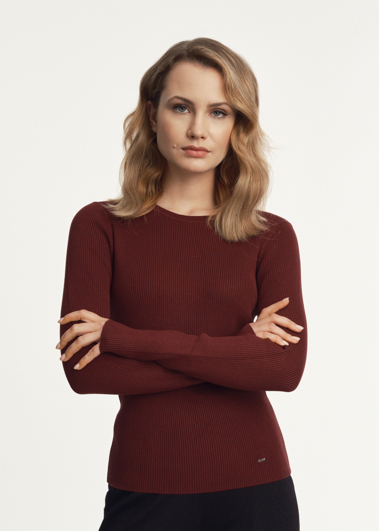 Prążkowany longsleeve damski LSLDT-0028-49(Z23)-01