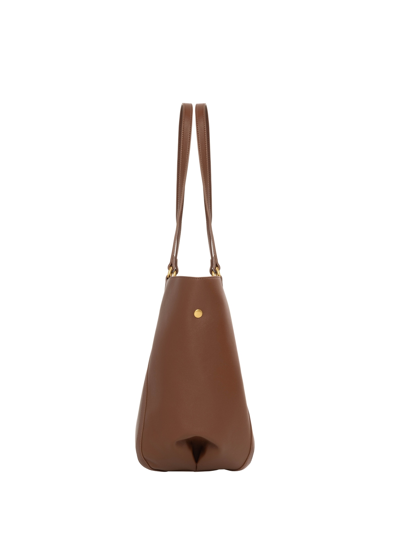 Jasnobrązowa torebka damska typu shopper TOREC-1296-3D(Z26), widok produktu od boku na białym tle.