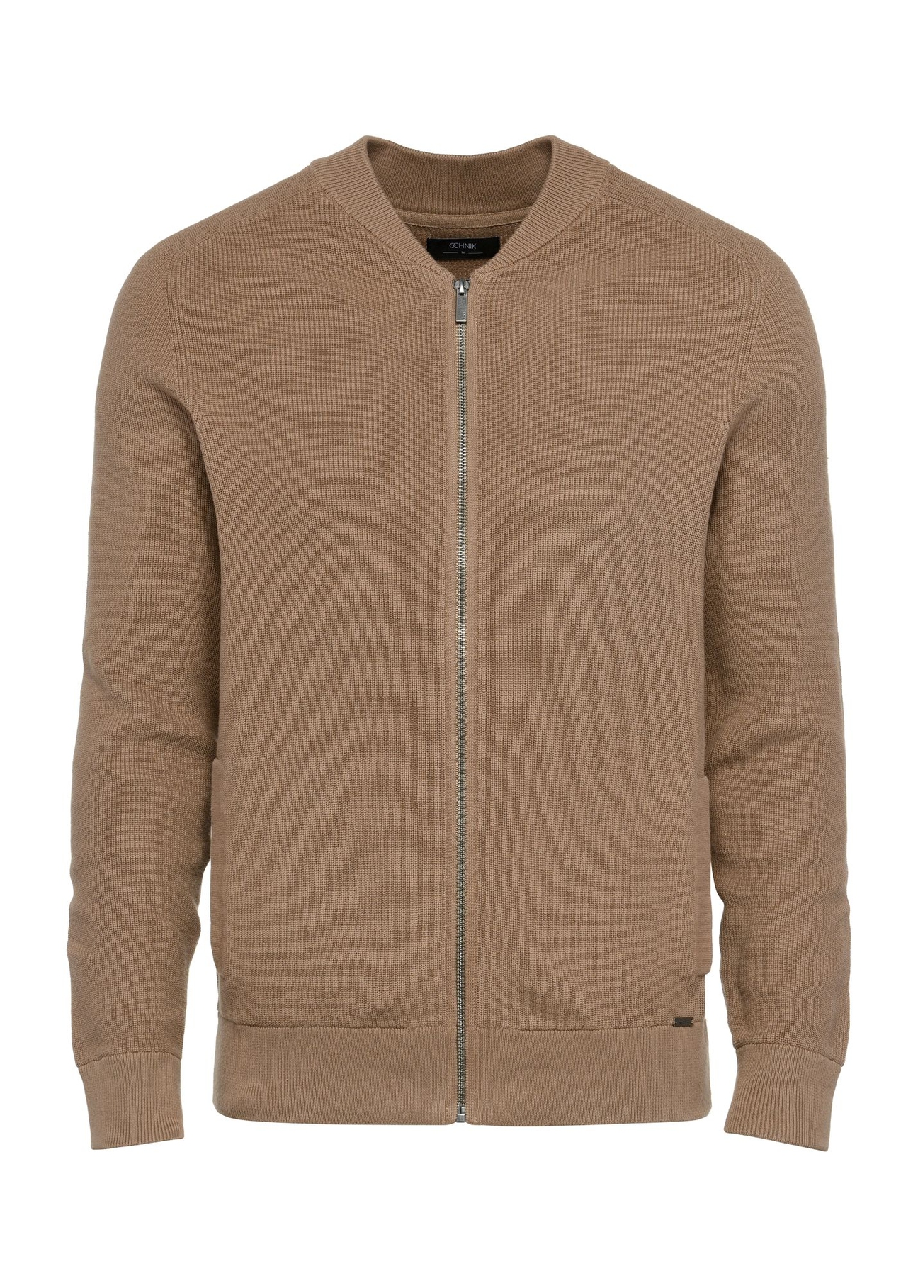Sweter męski na suwak w kolorze camelowym SWEMT-0164-24(W25)-01