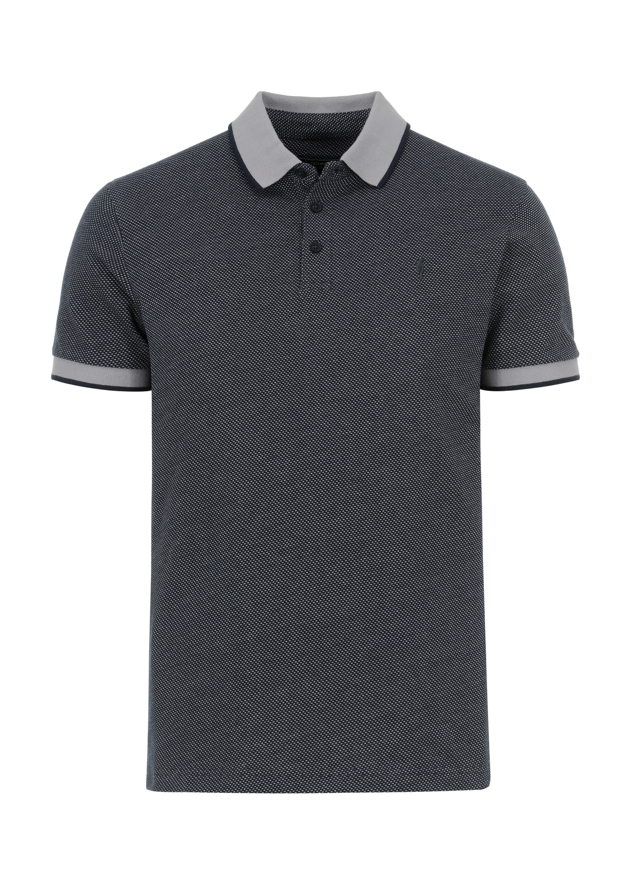 Granatowa koszulka polo w kropki  POLMT-0062-69(W23)-03
