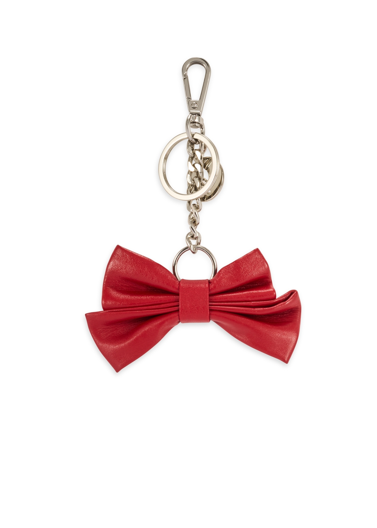 Skórzany brelok w kształcie kokardki BRELOK-0217-42(Z25), widok produktu od tyłu na białym tle.