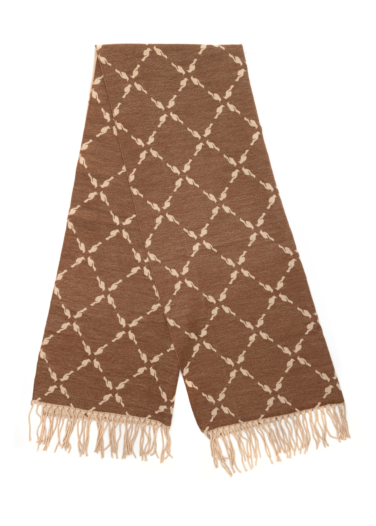 Dwustronny szalik damski z monogramem SZADT-0206-24(Z25), widok produktu złożonego na białym tle.