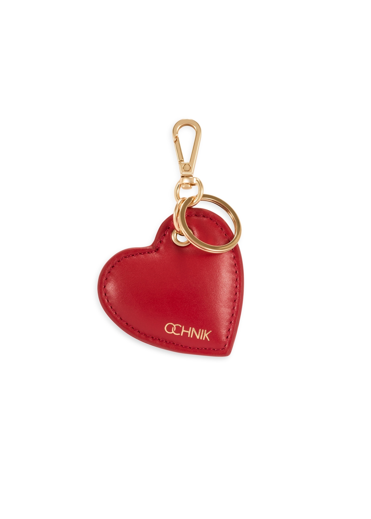 Skórzany brelok w kształcie serca BRELOK-0218-42(Z25), widok produktu od przodu na białym tle.