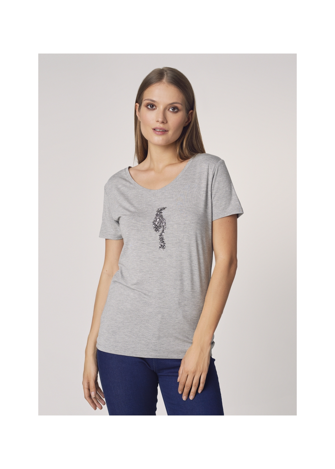 Szary T-shirt damski z wilgą TSHDT-0080-91(Z21)-01