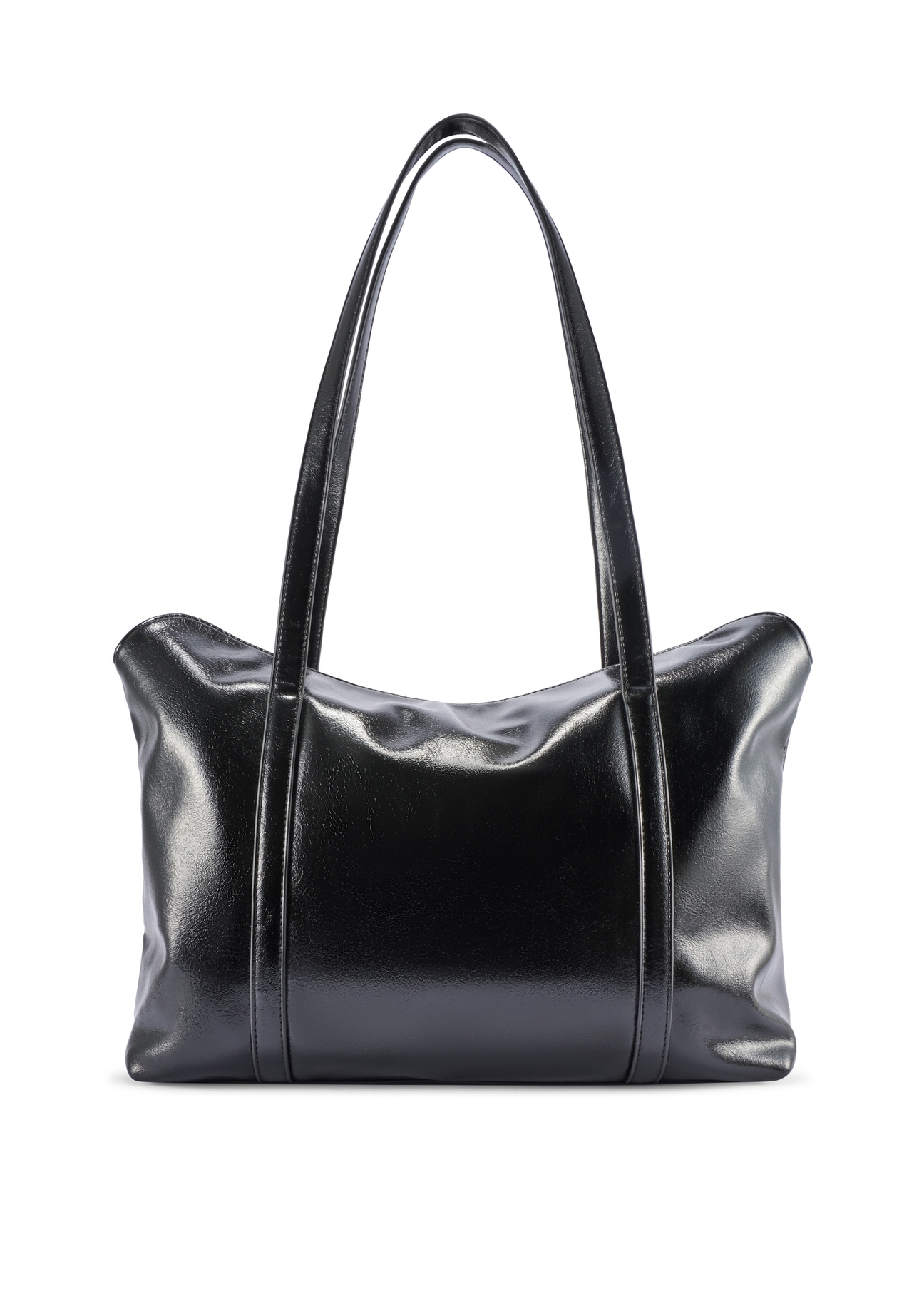 Czarna torebka shopper damska TOREC-1206-9F(W26) - widok produktu z tyłu, na białym tle. 