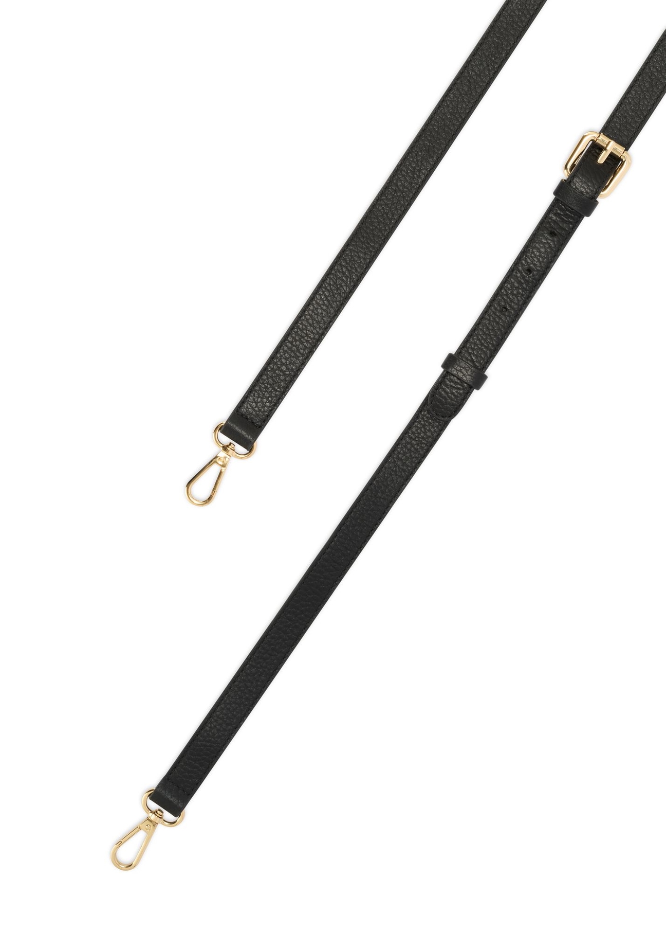 Czarna skórzana listonoszka damska TORES-1283-9I(W26) - zbliżenie na detal, na białym tle. 