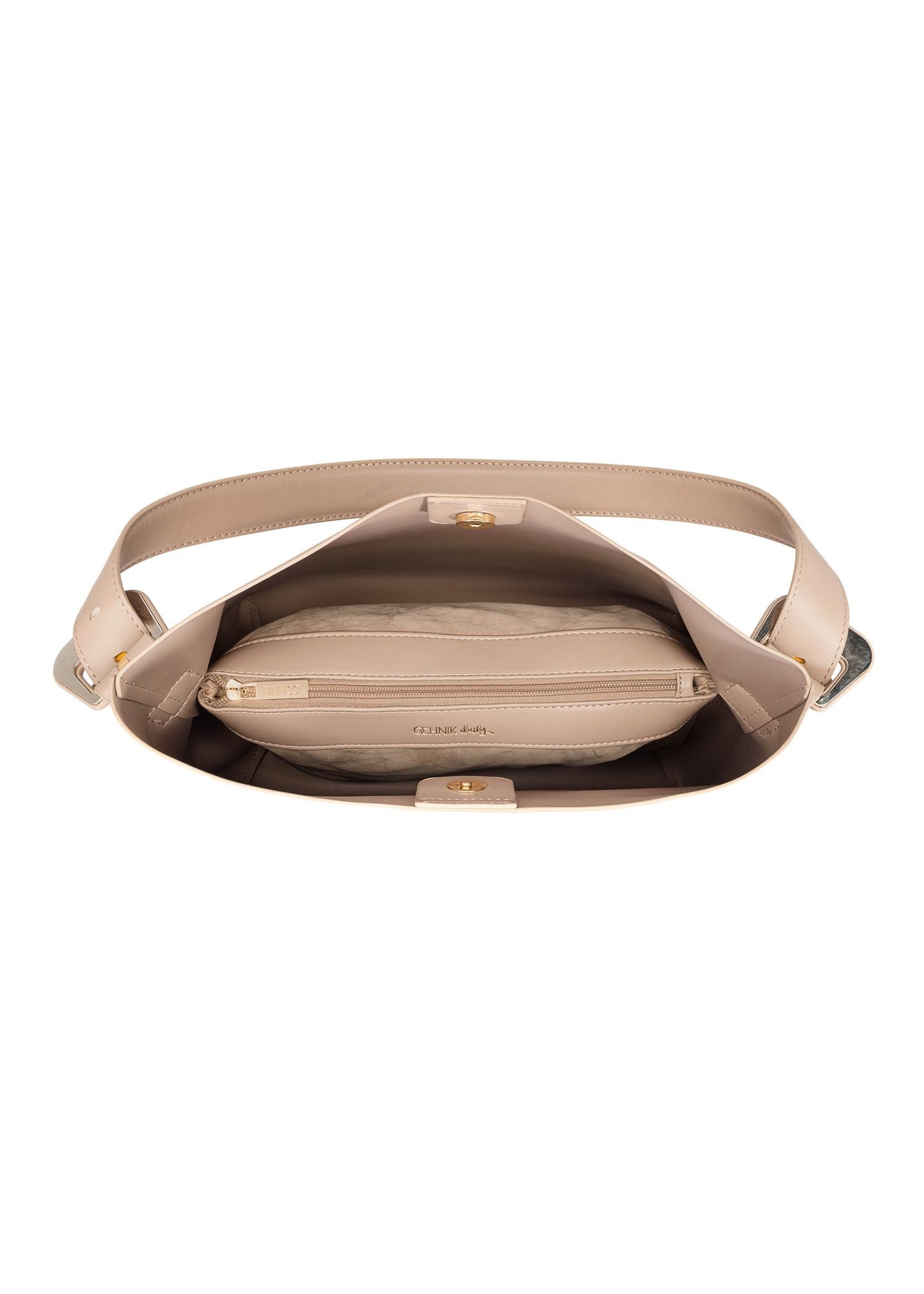 Beżowa torebka damska shopper TOREC-0903-1B(W26), widok produktu w środku na białym tle.