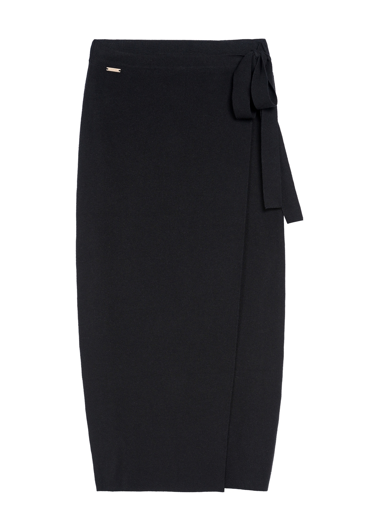 Czarna spódnica midi SPCDT-0114-99(Z25), widok produktu z przodu na białym tle.