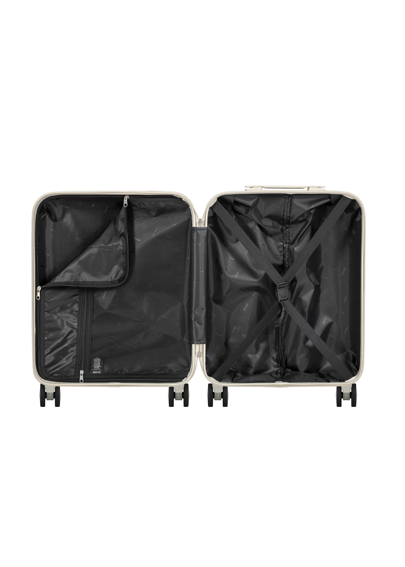 Mała walizka w kropki na kółkach WALAB-0074-0P-19(W26), widok produktu w środku na białym tle.