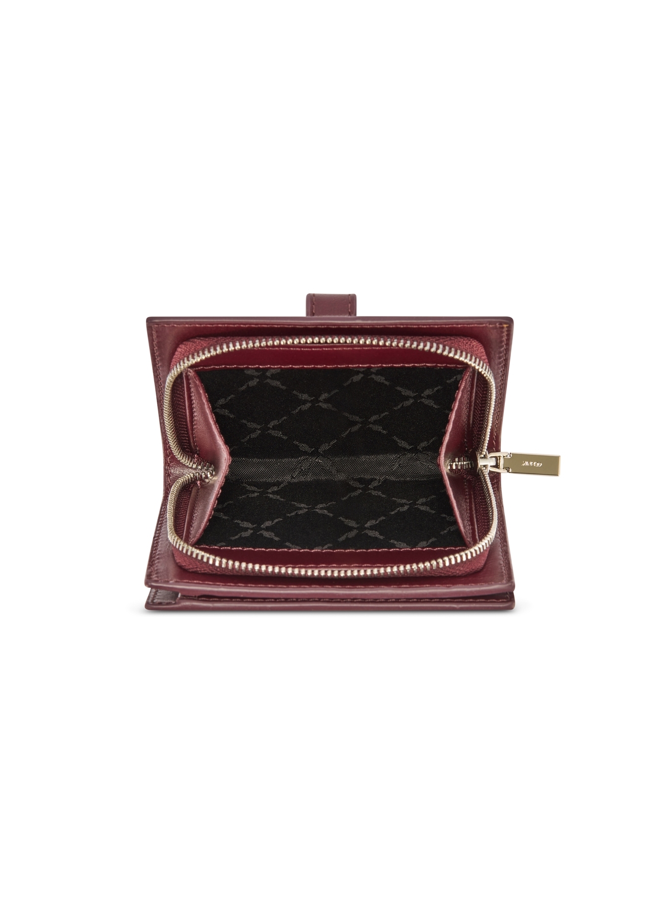 Bordowy skórzany portfel damski PORES-0975-49(Z25), widok produktu od góry na białym tle.