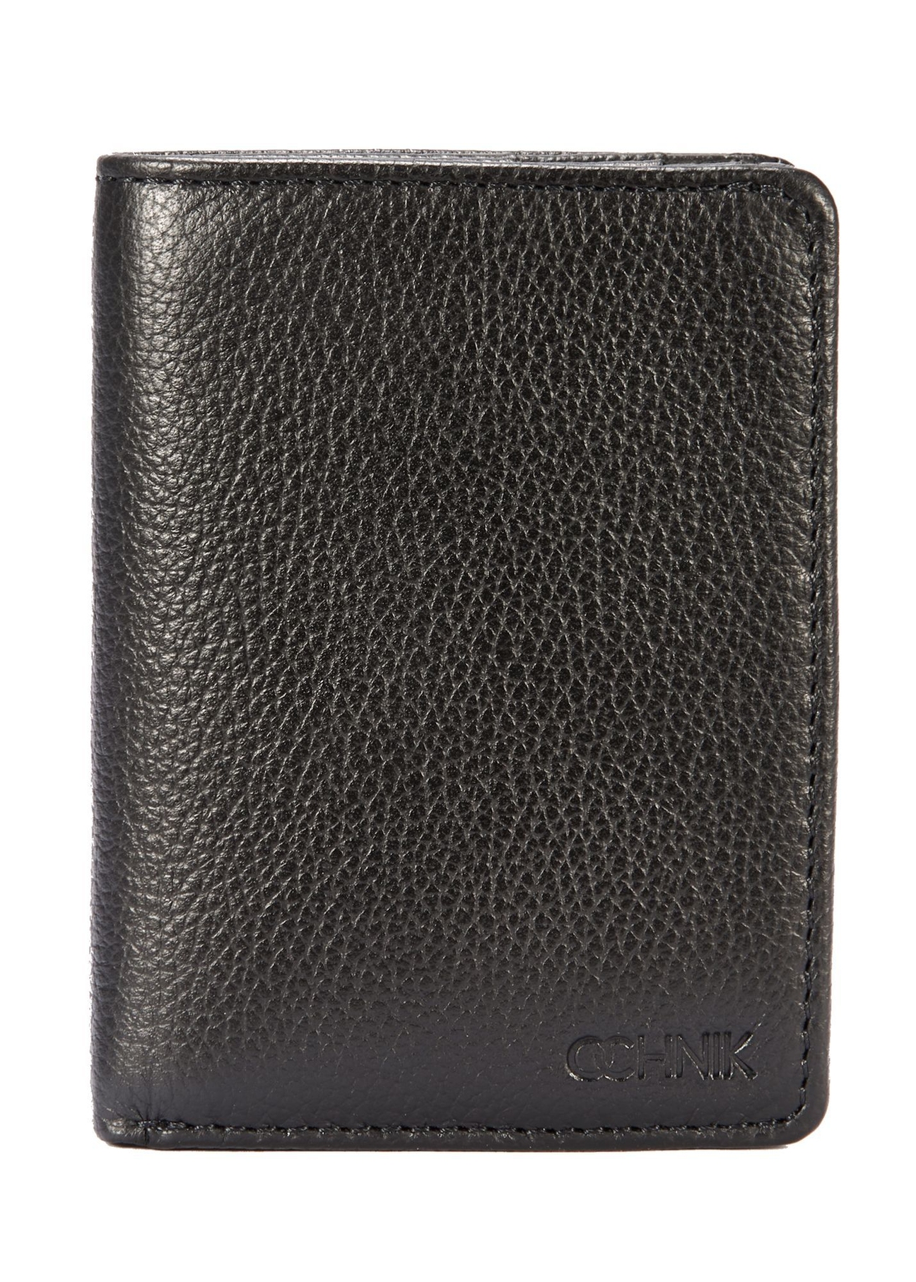 Czarny skórzany portfel męski PORMS-0635A-99(Z25), widok produktu z przodu na białym tle.