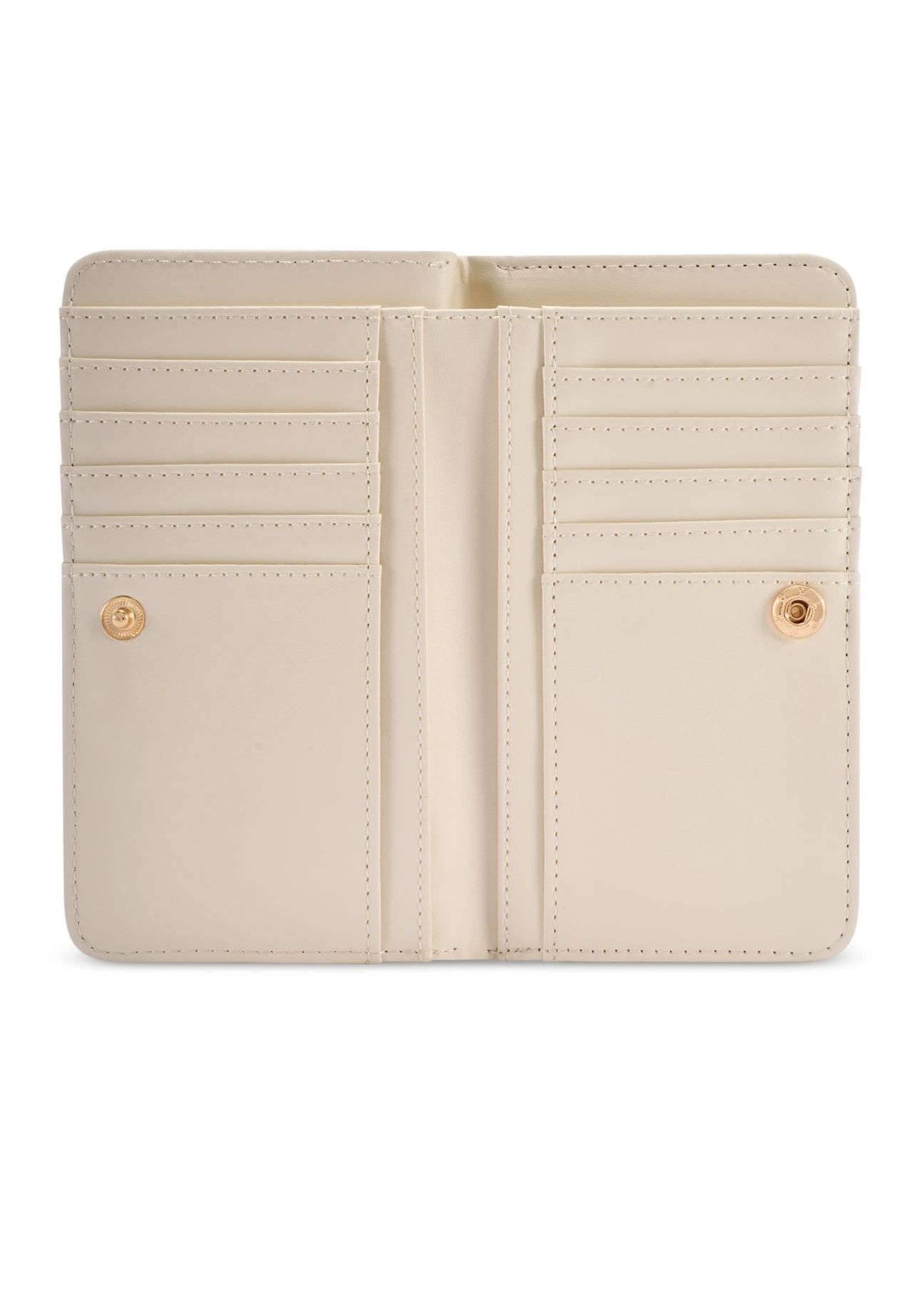 Beżowy portfel damski w grochy POREC-0362-0P(W26) - widok produktu z góry, na białym tle. 