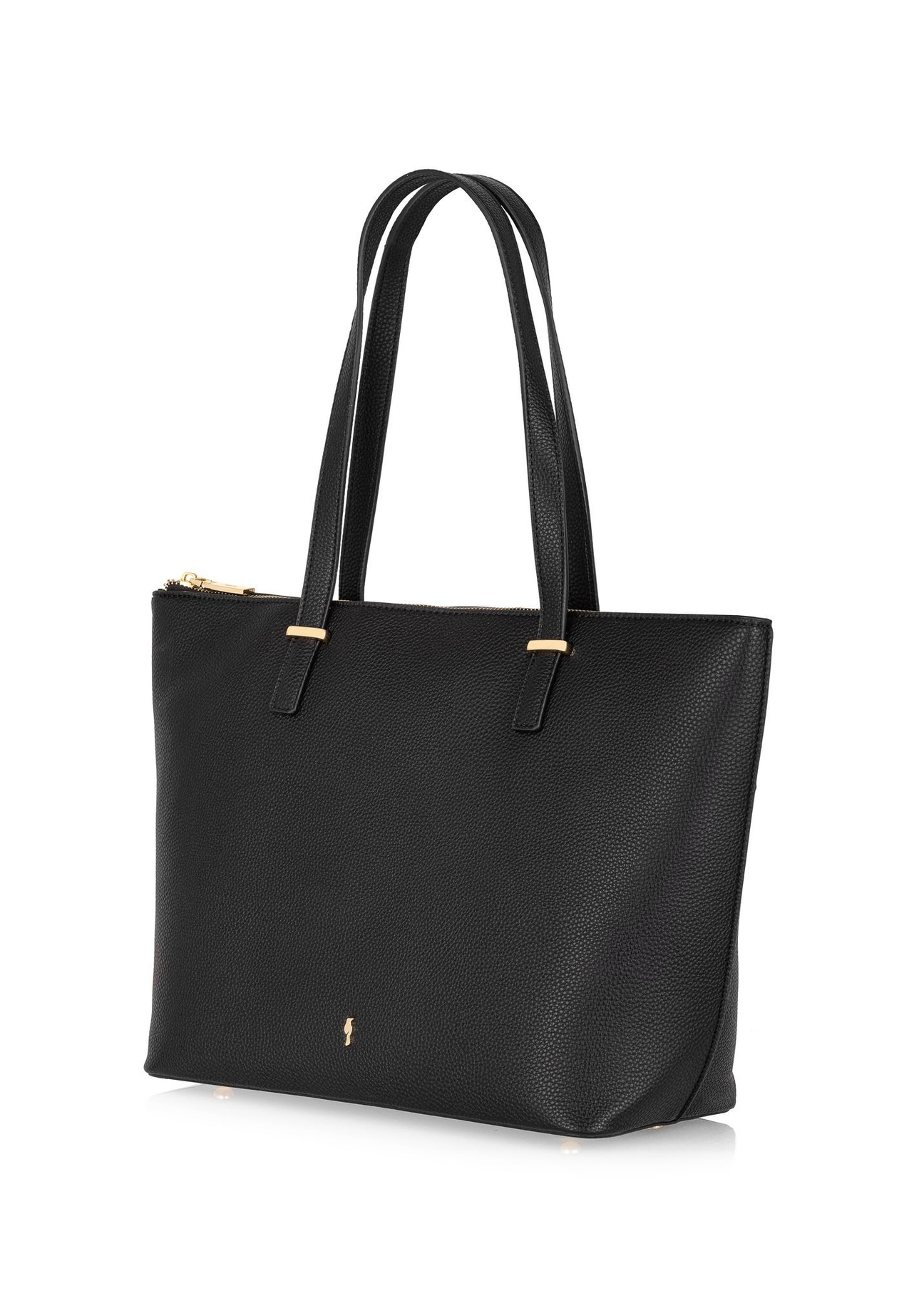 Czarna torebka shopper damska TOREC-0953A-9I(Z26), widok produktu skosem na białym tle.