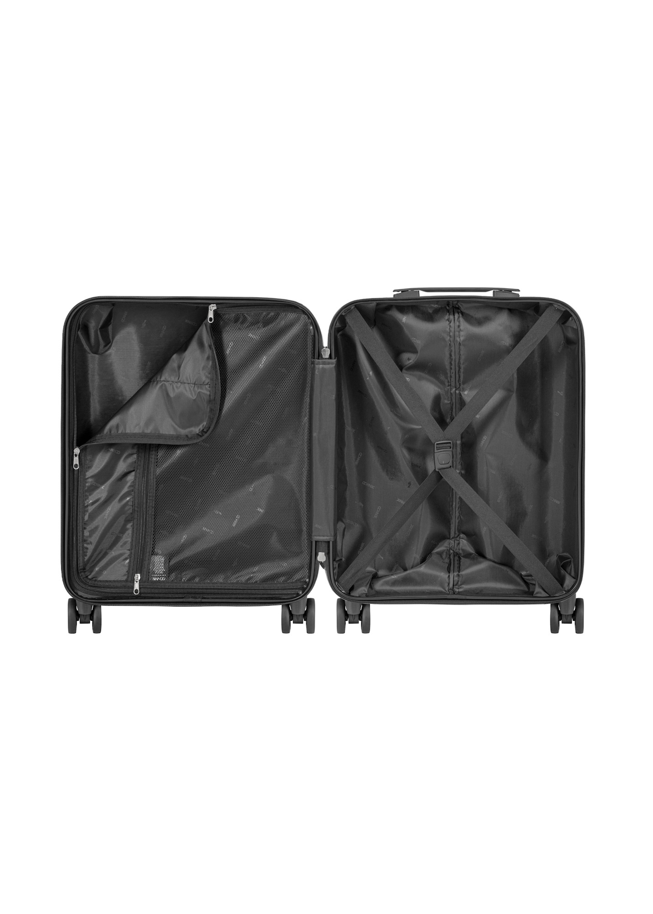 Mała walizka we wzory na kółkach WALAB-0074-1P-19(W26), widok produktu w środku na białym tle.