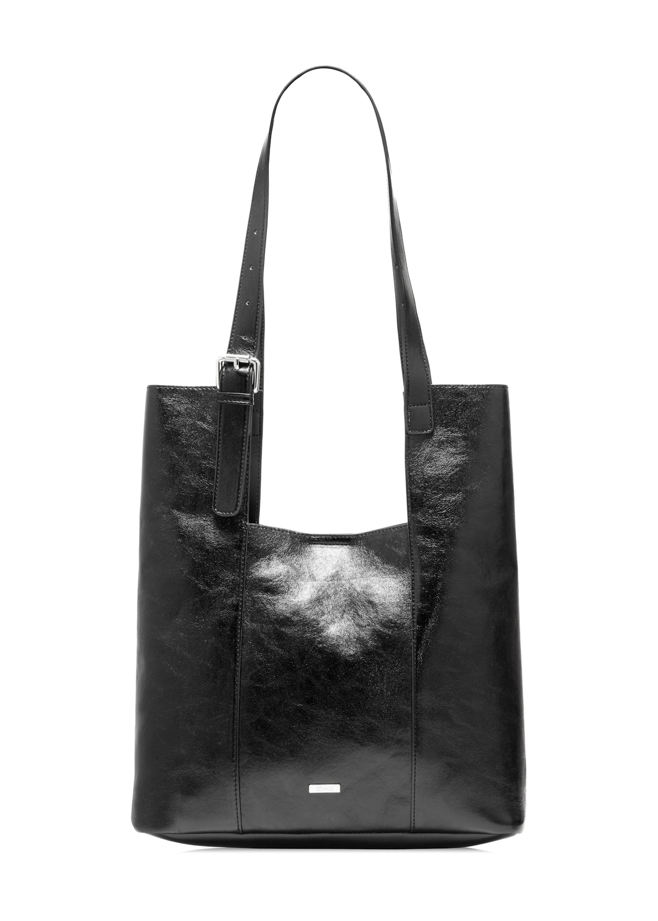 Czarna damska torebka shopper TOREC-1086-99(Z25), widok produktu z przodu na białym tle. 