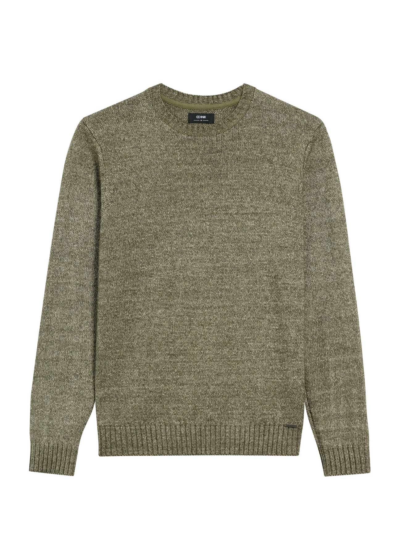 Sweter męski khaki SWEMT-0170-55(Z25), widok produktu z przodu na białym tle.