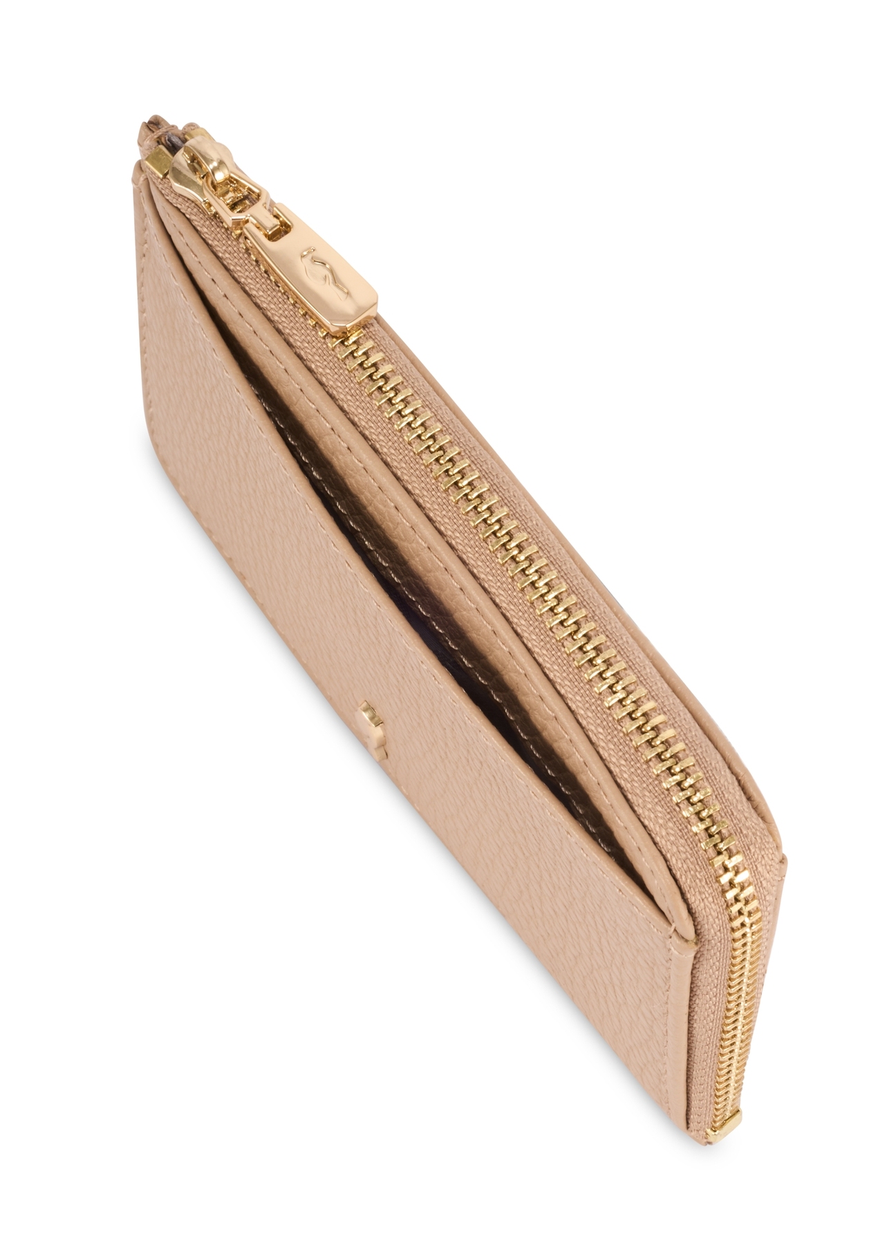 Beżowy mały skórzany portfel damski PORES-0978R-1B(W26), zbliżenie na detal produktu na białym tle.