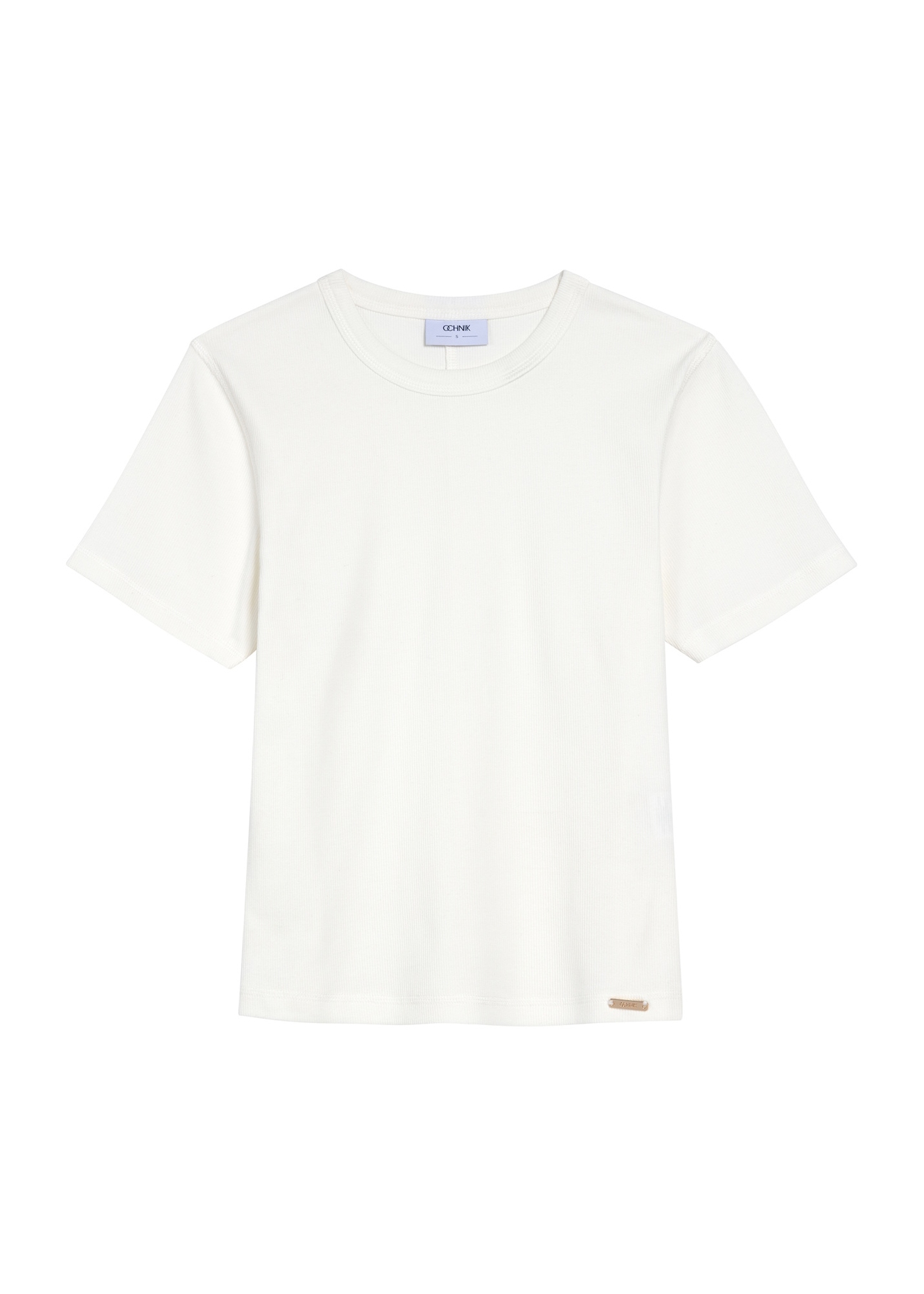 T-shirt damski w kolorze kremowym TSHDT-0145-12(Z25), widok produktu z przodu na białym tle.