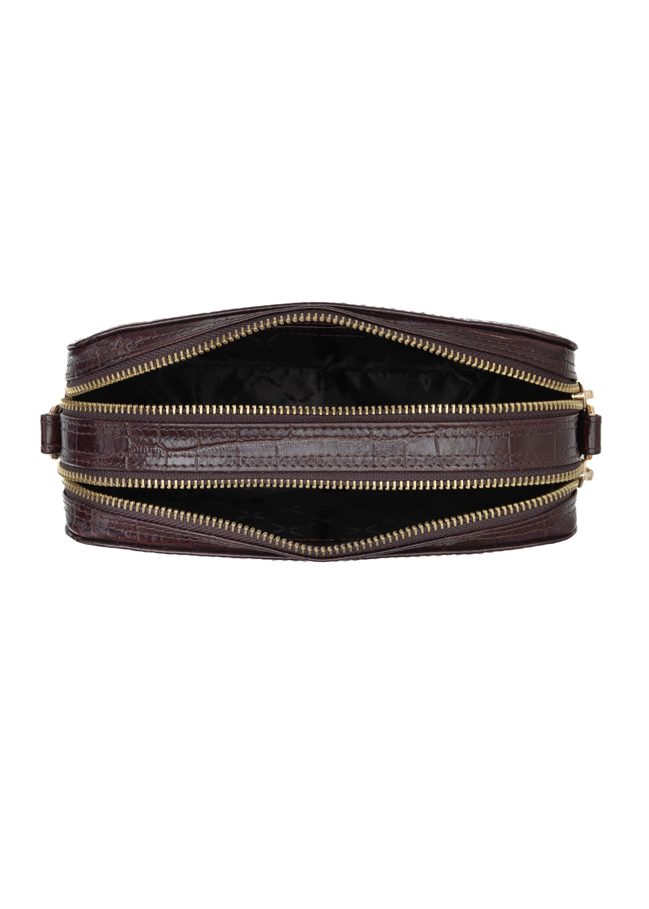 Mała brązowa skórzana torebka croco TORES-1231-1H(W26), widok produktu w środku na białym tle.