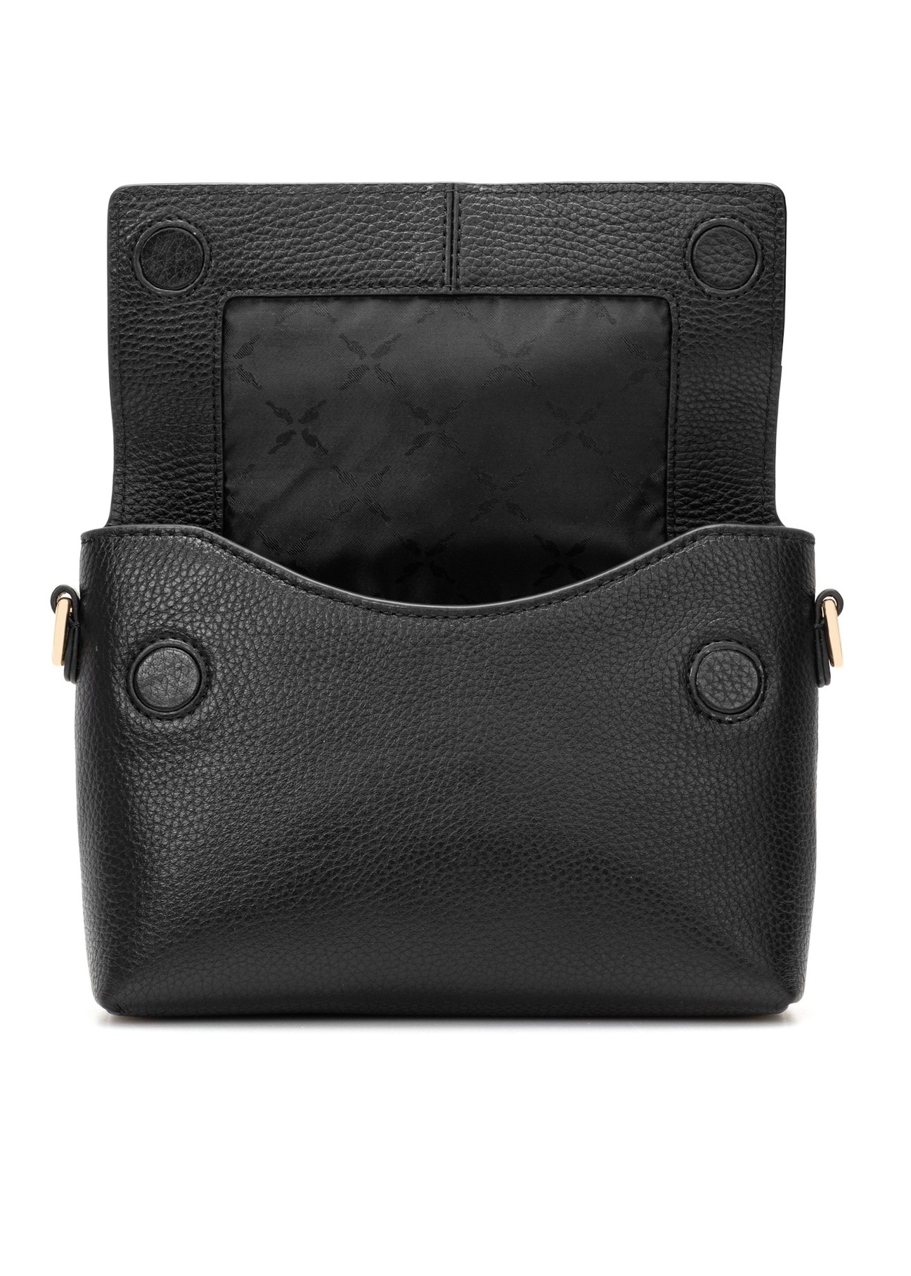 Mała skórzana torebka damska TORES-1278-9I(W26), widok produktu z otwartą klapą na białym tle.