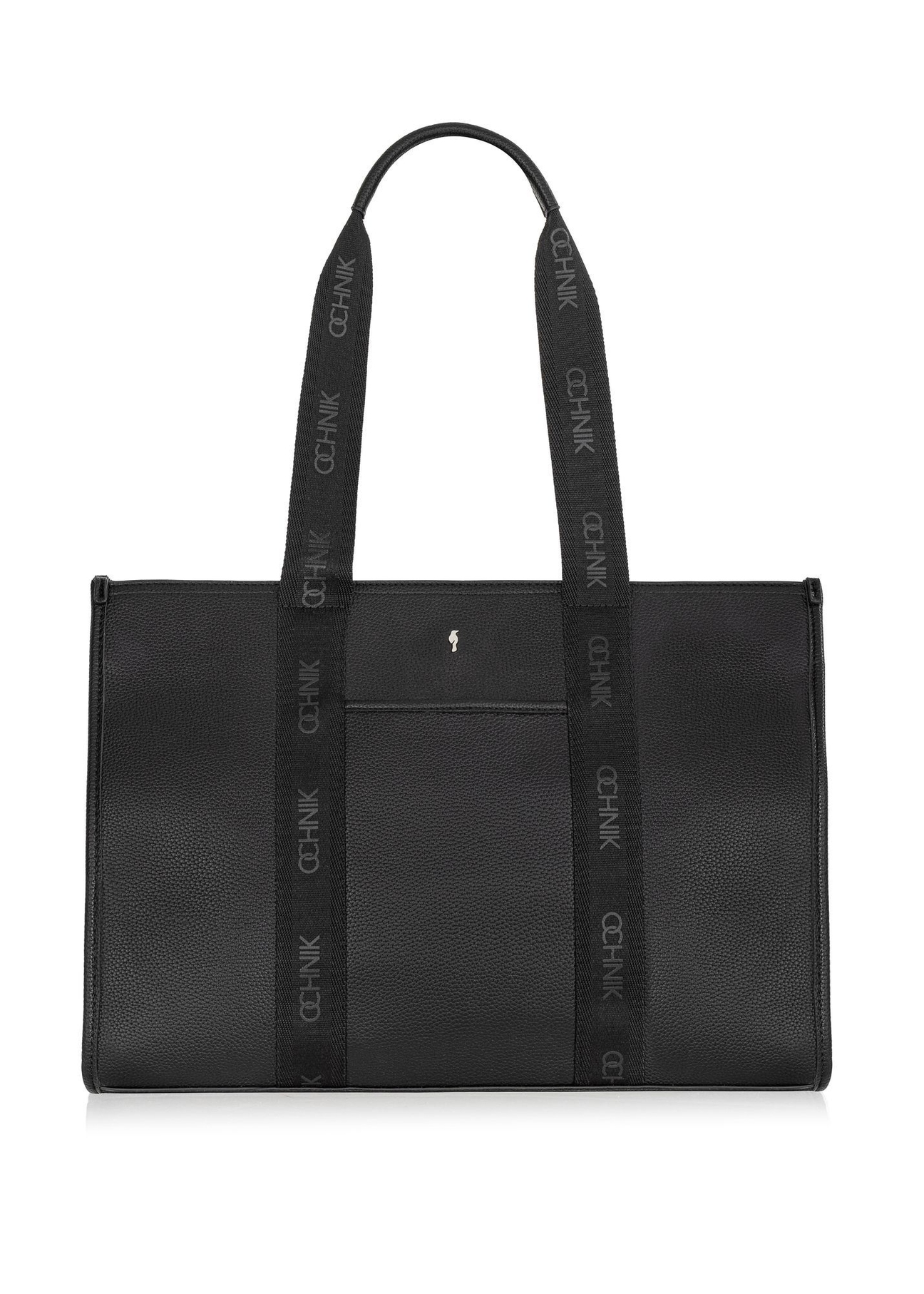 Czarna duża torebka shopper TOREC-0977A-99(Z25) - widok produktu z przodu na białym tle. 