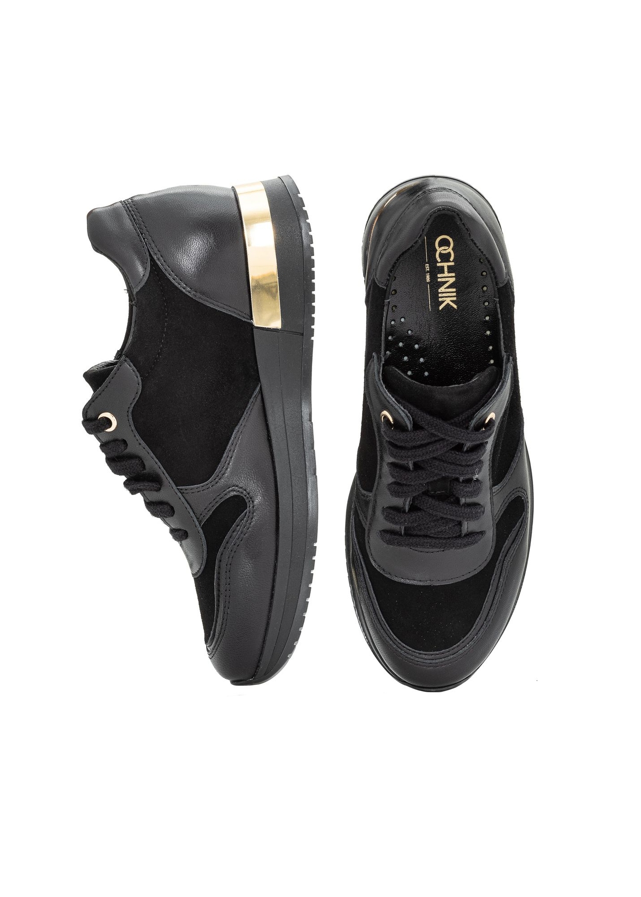 Czarne skórzane sneakersy damskie BUTYD-0993-98(W23)-05
