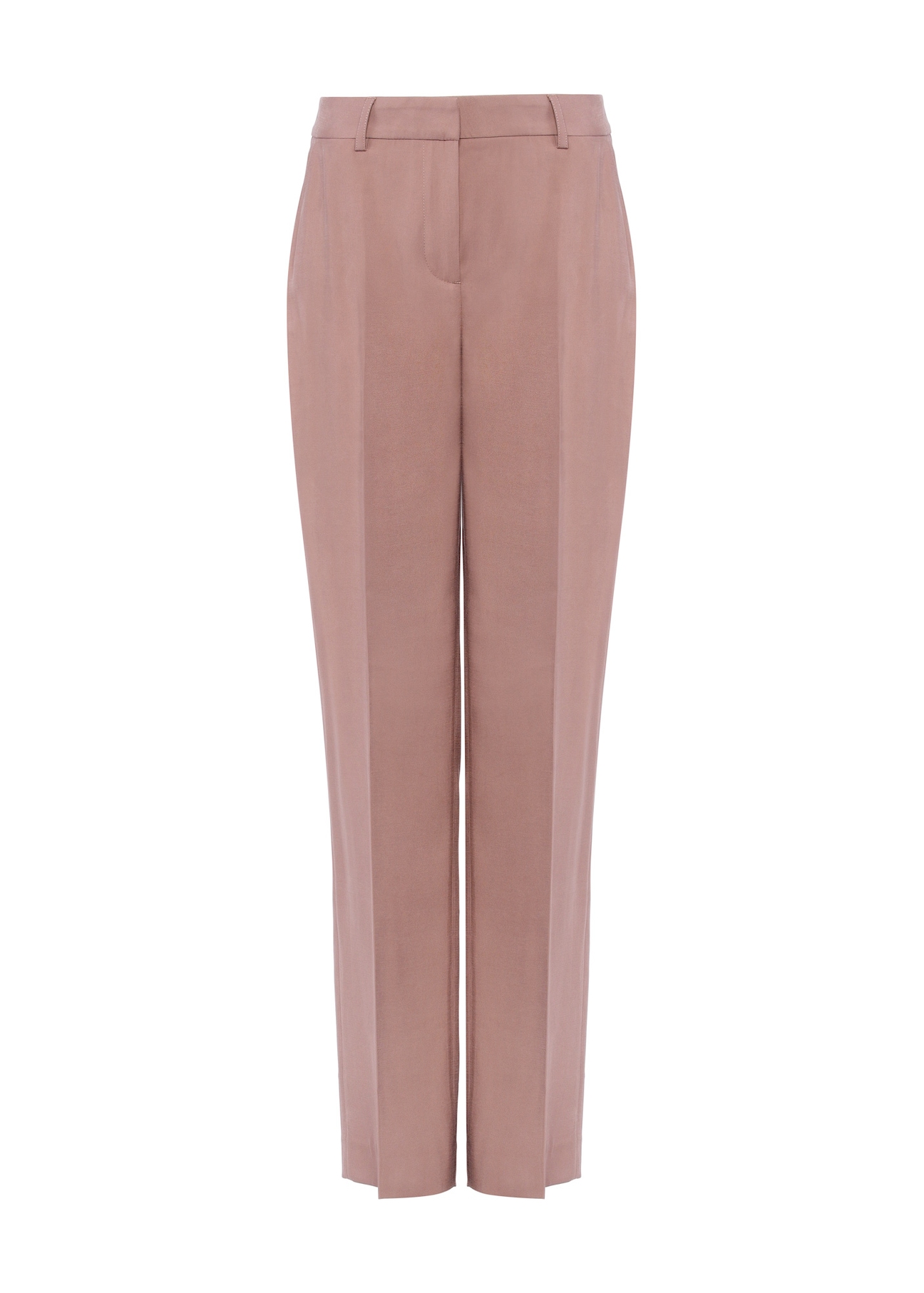 Beżowe eleganckie spodnie damskie SPODT-0106-83(W25), widok produktu z przodu na białym tle.