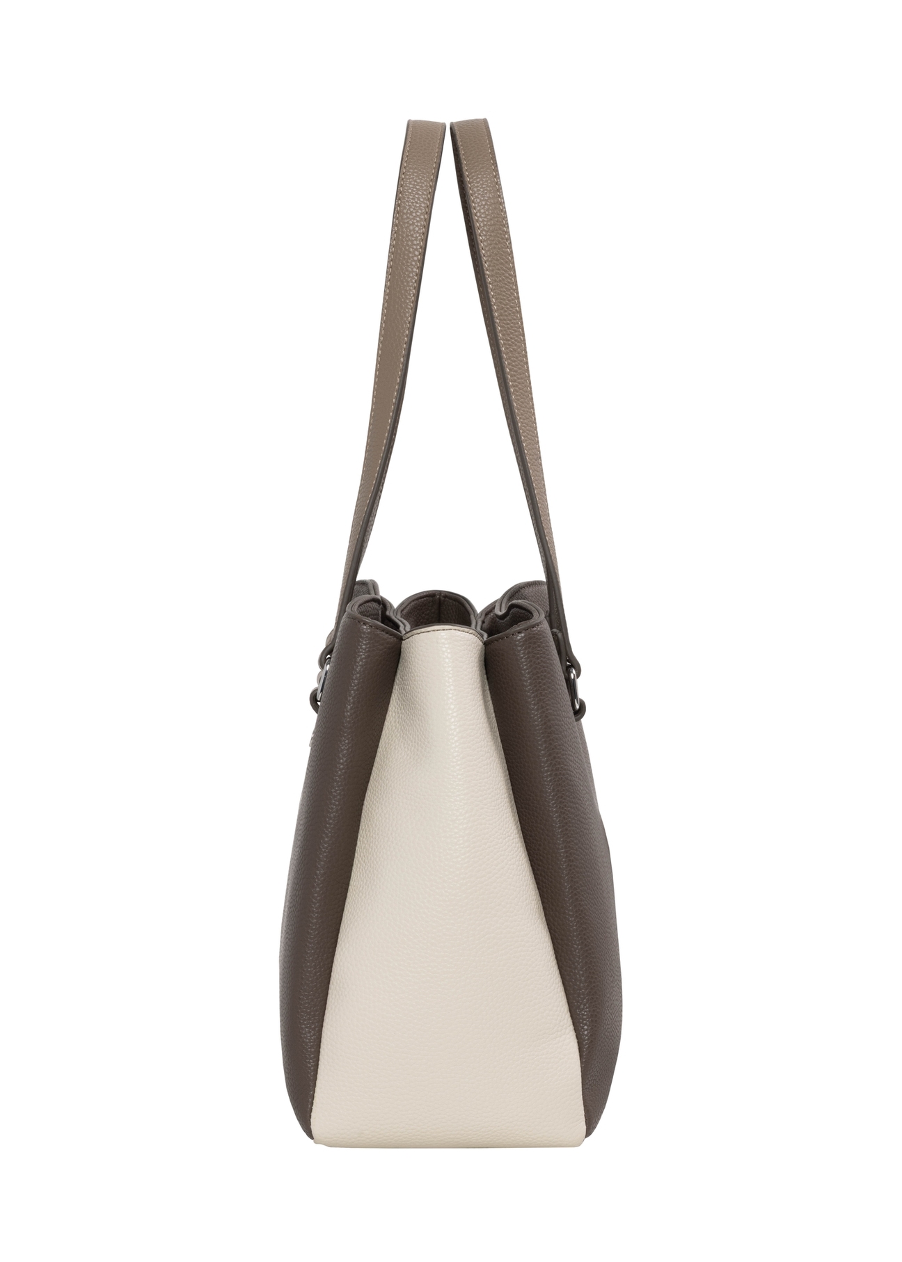Torebka shopper w kolorze chłodnego beżu TOREC-1260-1K(Z26), widok produktu od boku na białym tle.