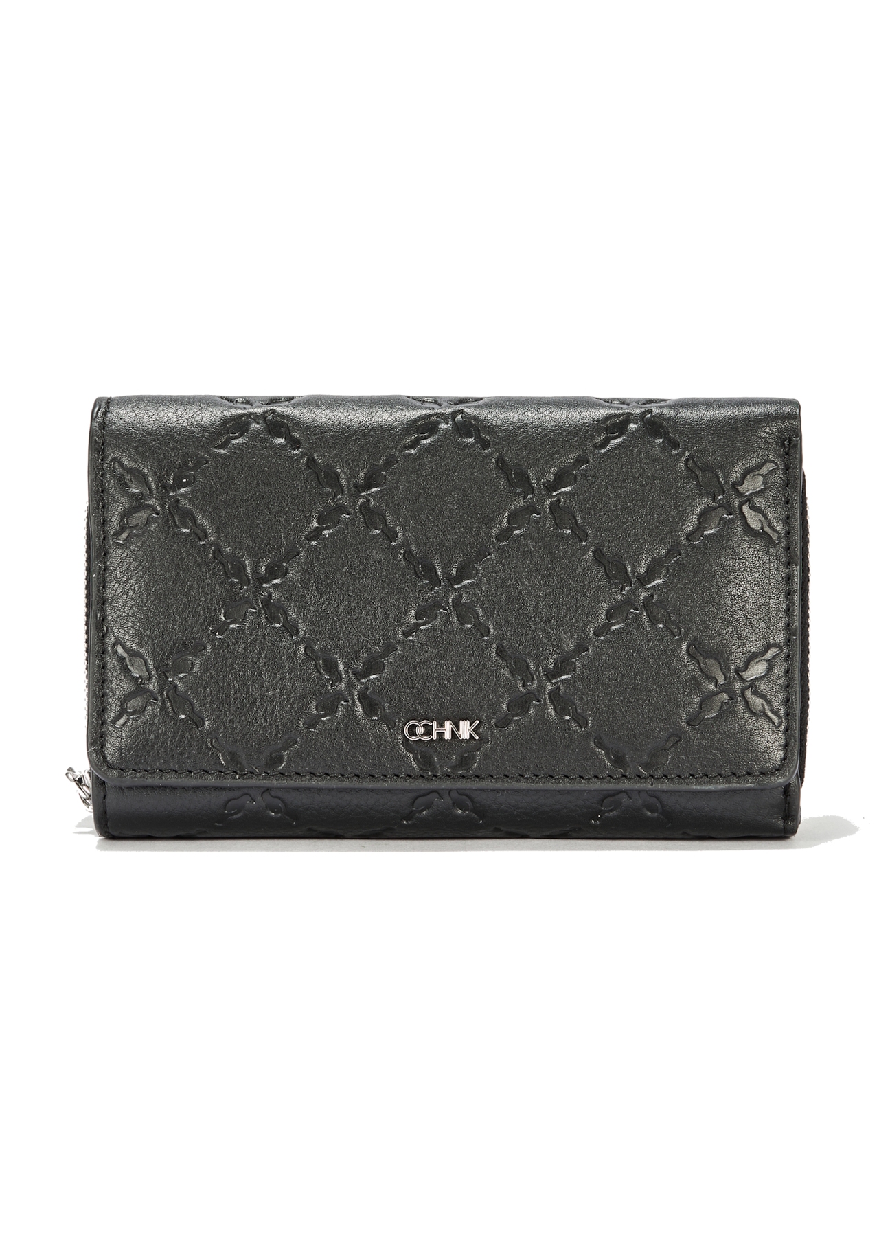 Czarny skórzany portfel damski z monogramem PORES-0882A-99(W25)